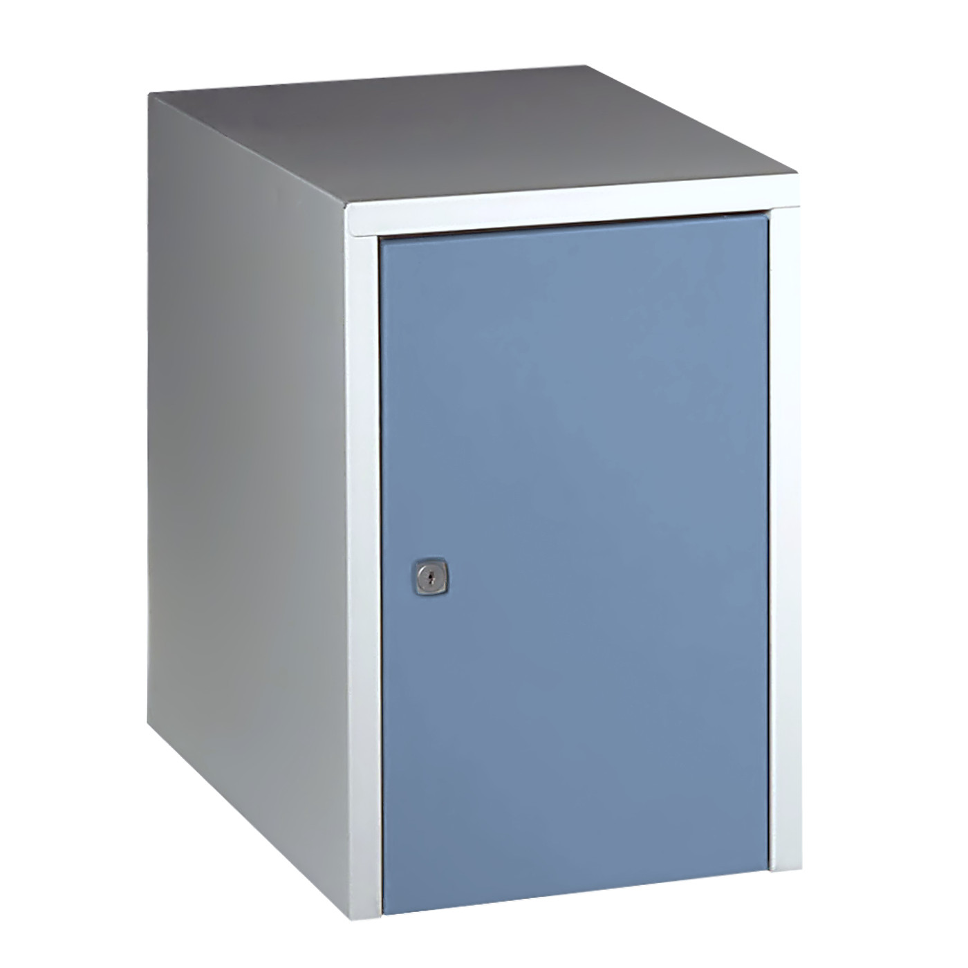 Wolf Aufsatzschrank Serie 73 , Sockel, Abteilbreite 300 mm, 1 Abteil Taubenblau RAL 5014
