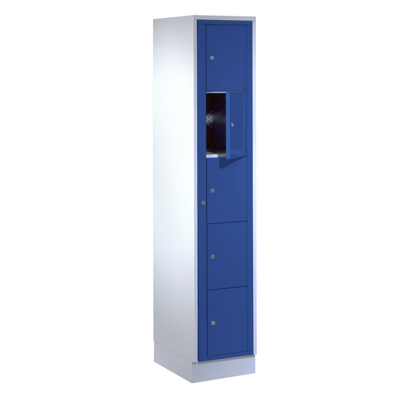 Wolf Wäscheverteilerschrank Serie 71 ZW, Sockel, Abteilbreite 350 mm, 1 Abteil à 5 Fächer Enzianblau RAL 5010