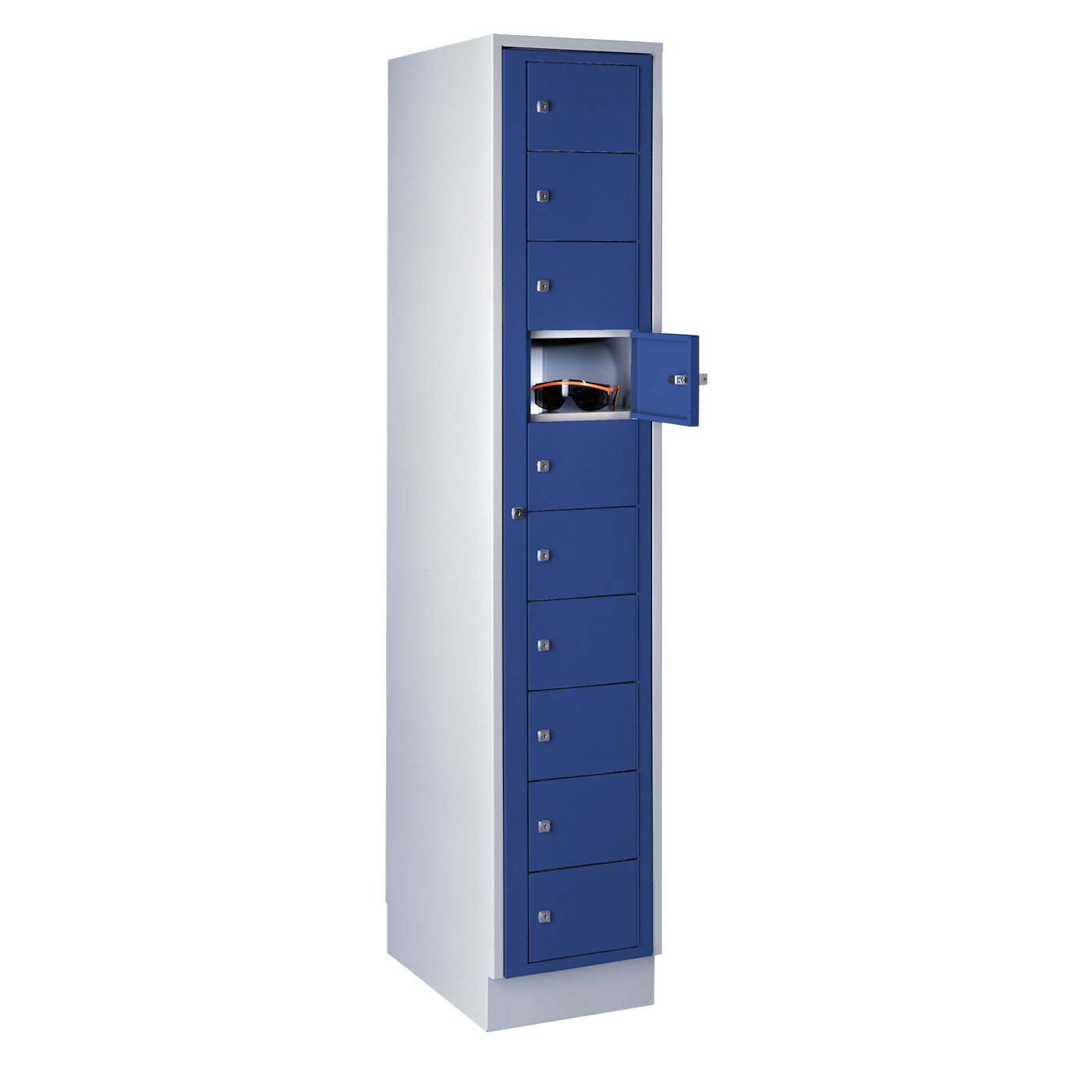 Wolf Verteilerschrank Serie 71 VT, Sockel, Abteilbreite 350 mm, 1 Abteil à 10 Fächer Enzianblau RAL 5010