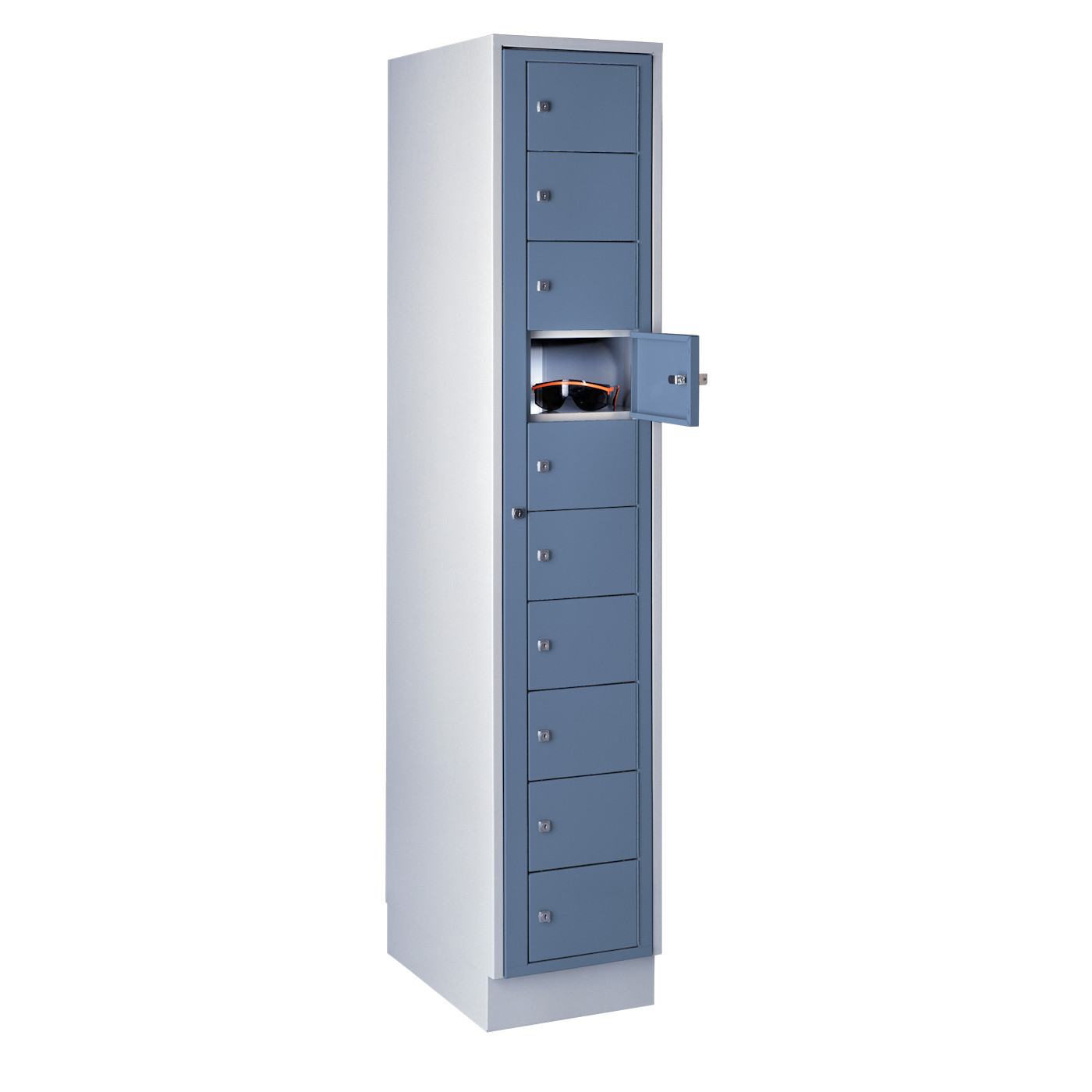 Wolf Verteilerschrank Serie 71 VT, Sockel, Abteilbreite 350 mm, 1 Abteil à 10 Fächer Taubenblau RAL 5014