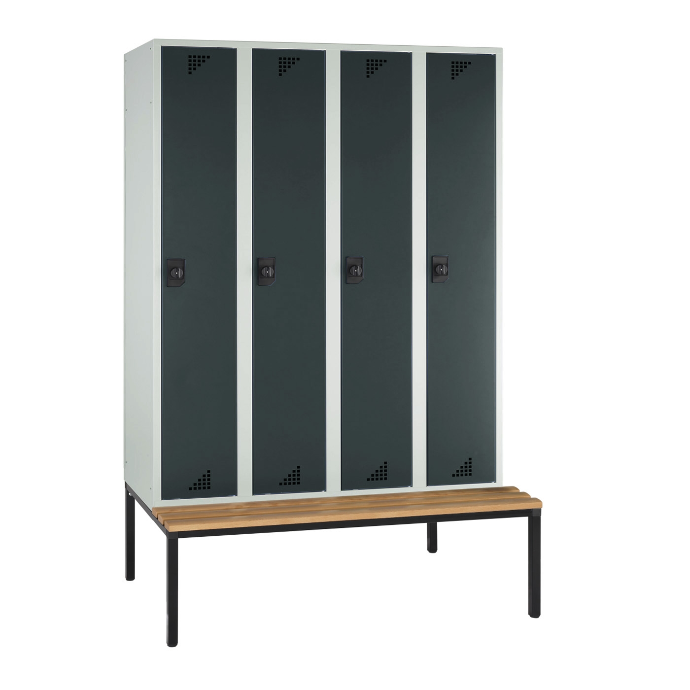 Wolf Spind Serie 82 U mit Sitzbankuntergestell, Abteilbreite 300 mm, 4 Abteile Anthrazitgrau RAL 7016