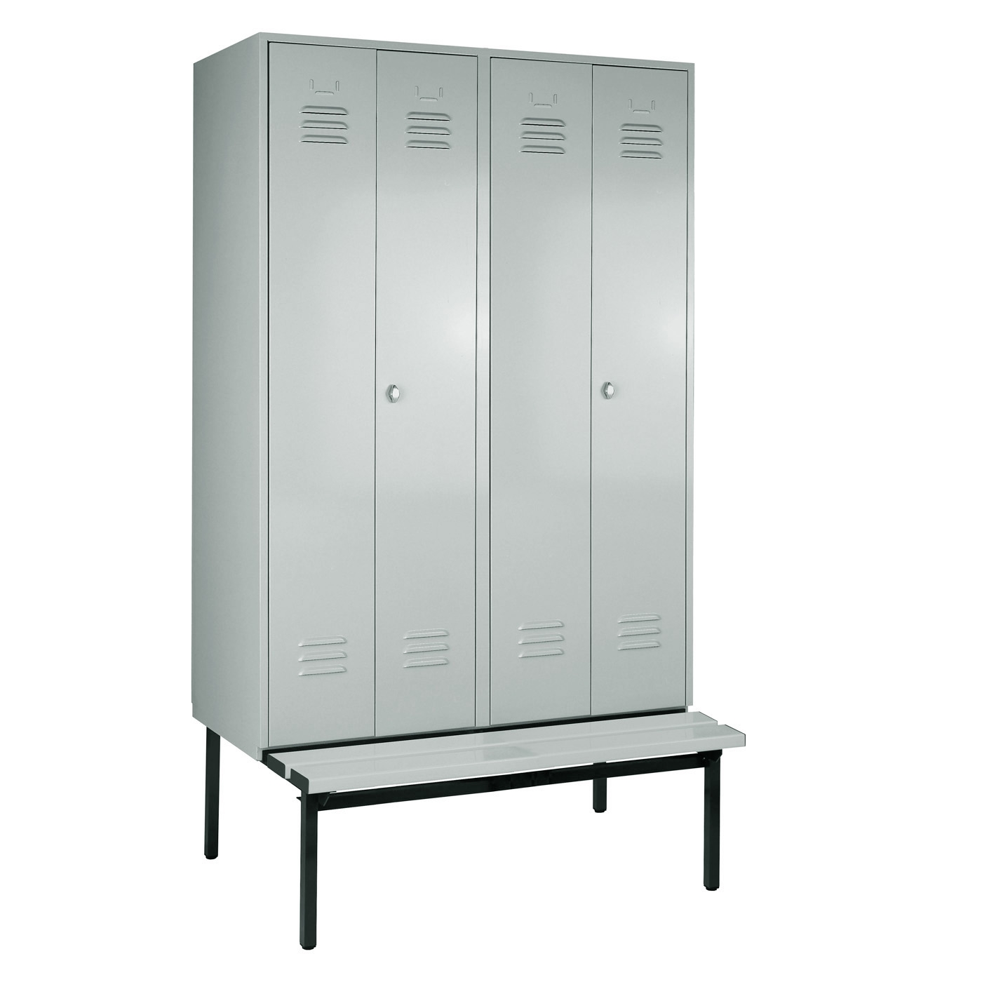 Wolf Spind Serie 75 U ASR, Sitzbankuntergestell, Abteilbreite 600 mm, 2 Abteile Schwarz-Weiß-Trennung Lichtgrau RAL 7035