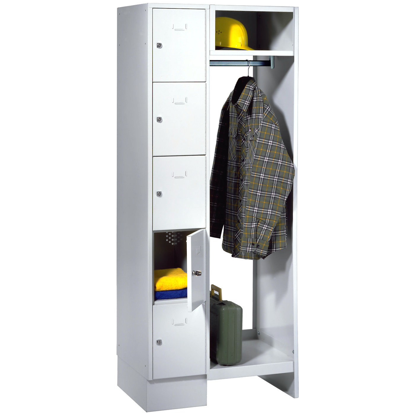 Wolf Schließfachgarderoben-System Serie 78 1 Abteil Breite 300 mm, 5 Fächer, offene Garderobe Lichtgrau RAL 7035