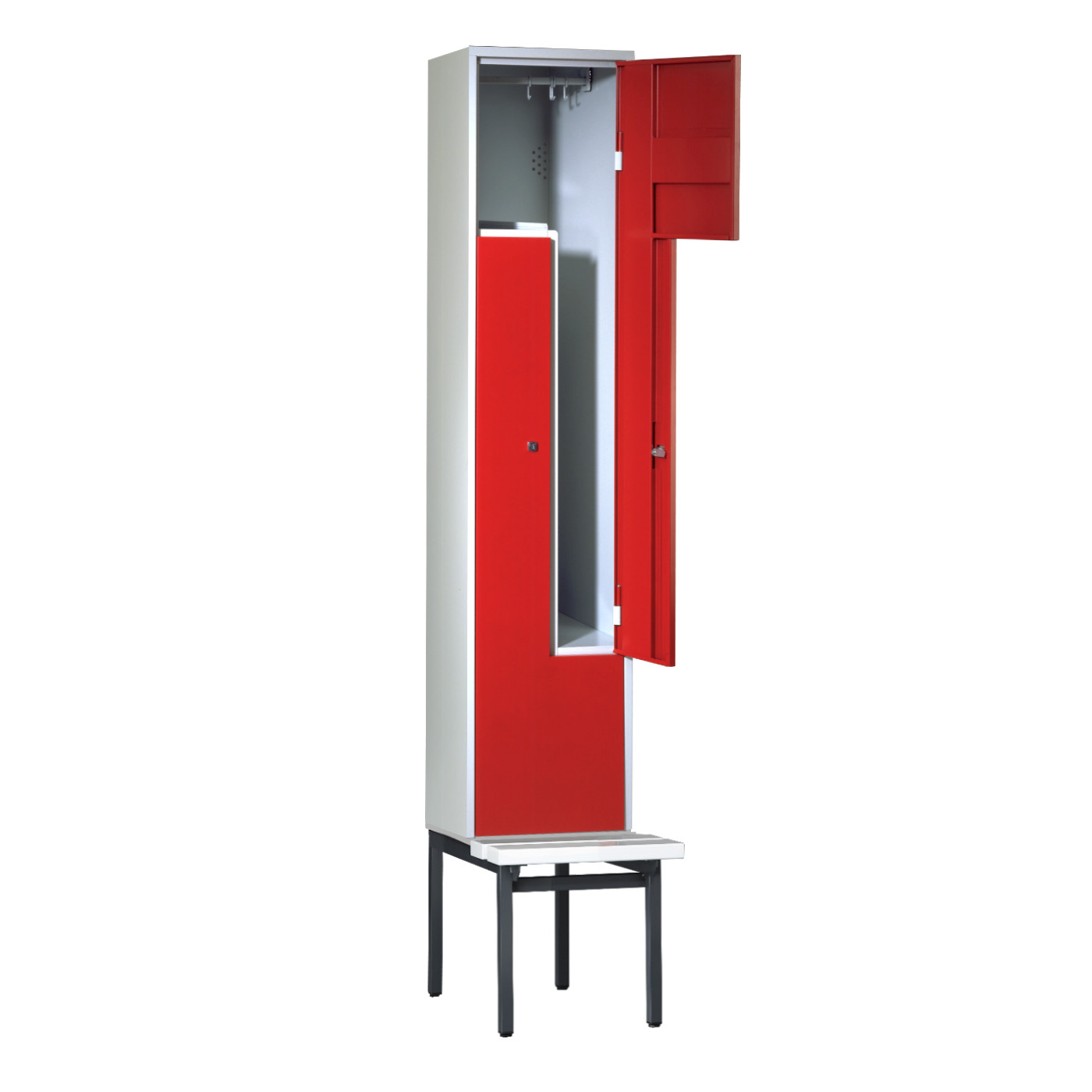 Wolf Z-Spind Serie 71 ZU, Sitzbankuntergestell, 2 Fächer mit einer Breite von je 200/400 mm Feuerrot RAL 3000