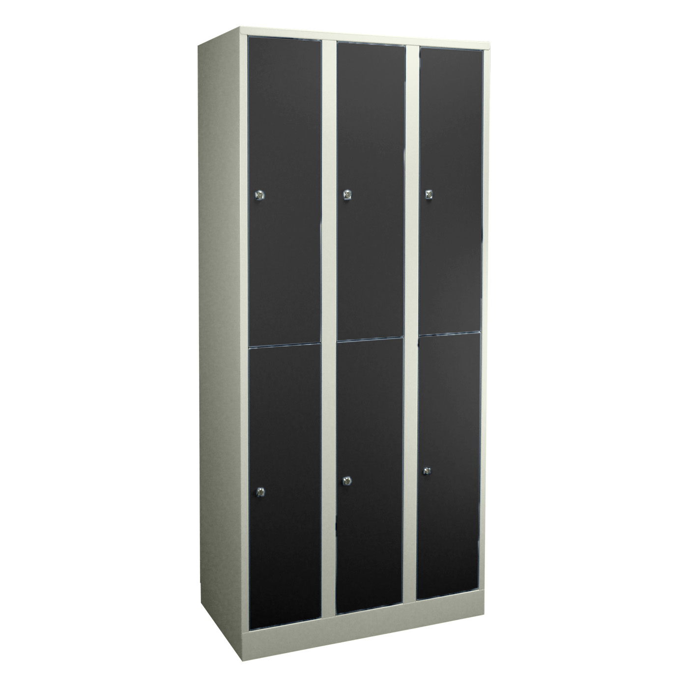 Wolf Spind Serie 42 doppelstöckig extrahoch Sockel Abteilbreite 300 mm 3 Abteile Tiefschwarz RAL 9005