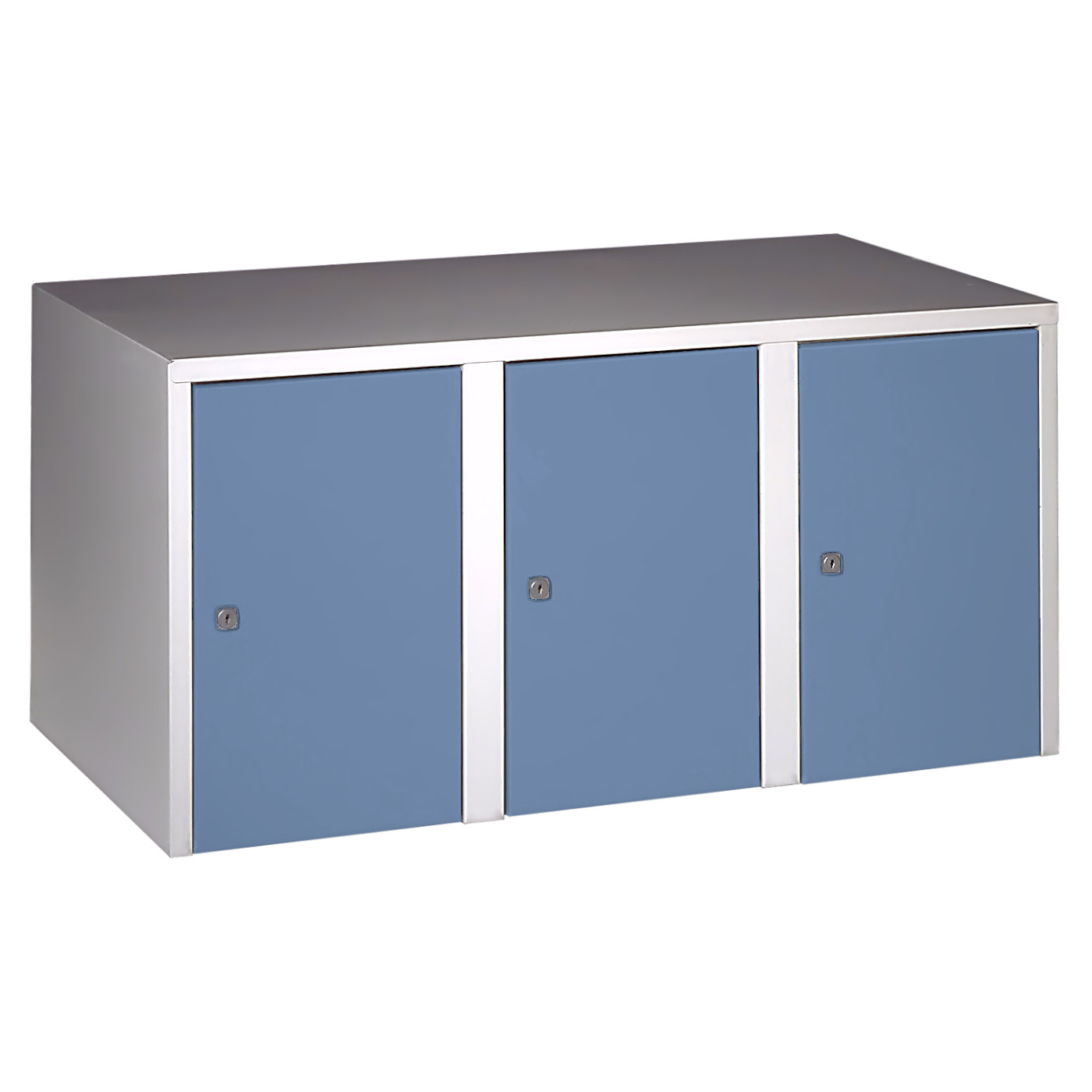 Wolf Aufsatzschrank Serie 73 , Sockel, Abteilbreite 300 mm, 3 Abteile Taubenblau RAL 5014