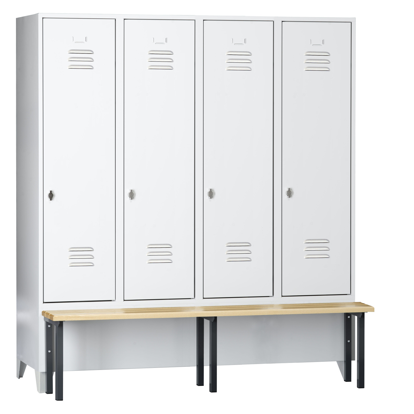 Wolf Spind Serie 75 S mit Sitzbank, Abteilbreite 400 mm, 4 Abteile Lichtgrau RAL 7035