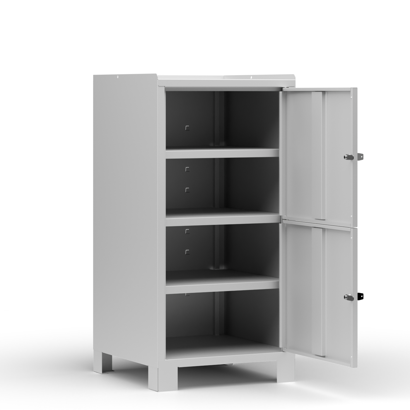 Wolf Werkzeugschrank Serie 59 Füße, Breite 500 mm 2 verschließb. Fächer mit Fachboden Lichtgrau RAL 7035