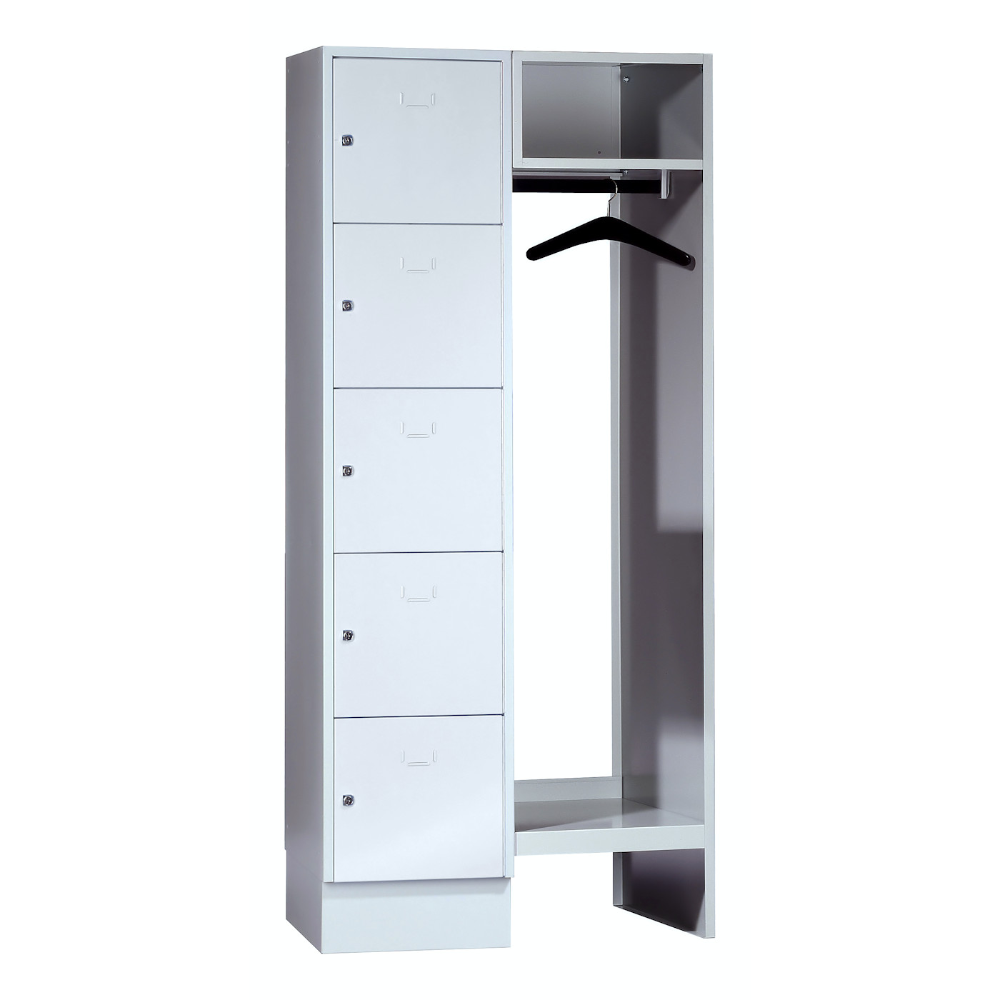 Wolf Schließfachgarderoben-System Serie 78 1 Abteil Breite 400 mm 5 Fächer offene Garderobe Lichtgrau RAL 7035