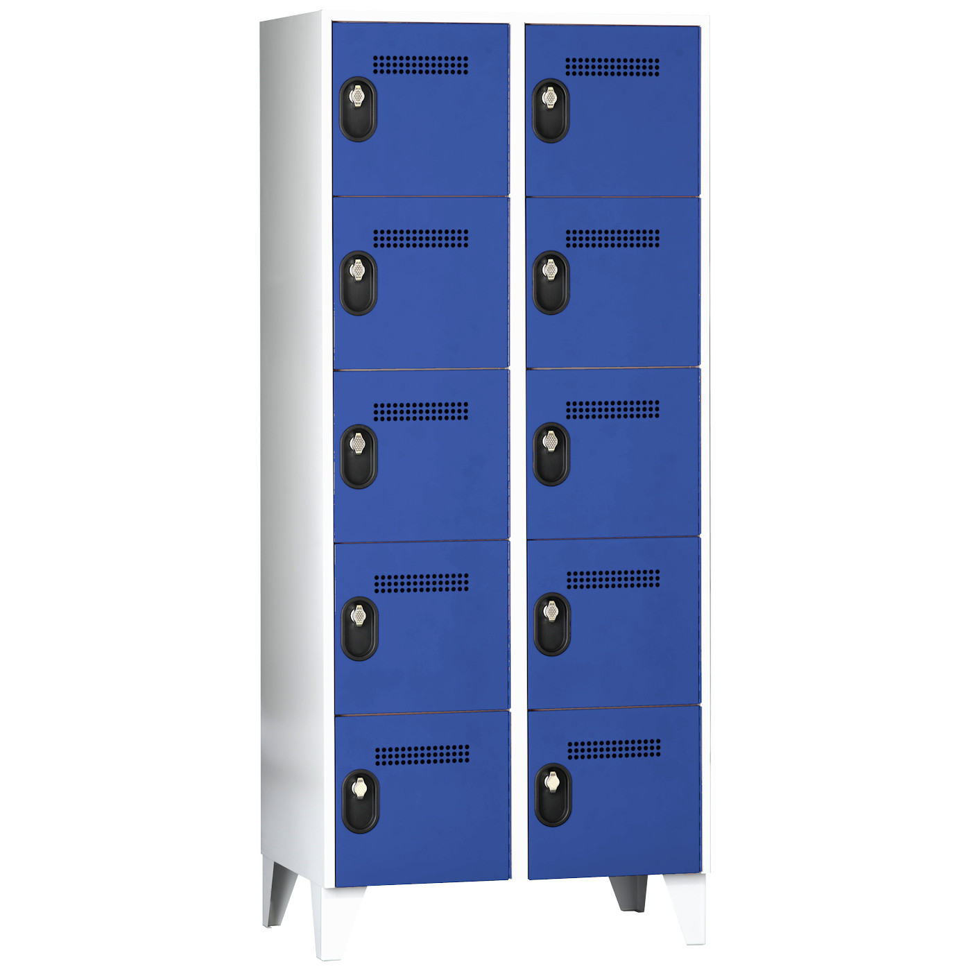 Wolf Fächerschrank Serie 90, Füße, Abteilbreite 400 mm, 2 Abteile à 5 Fächer Enzianblau RAL 5010