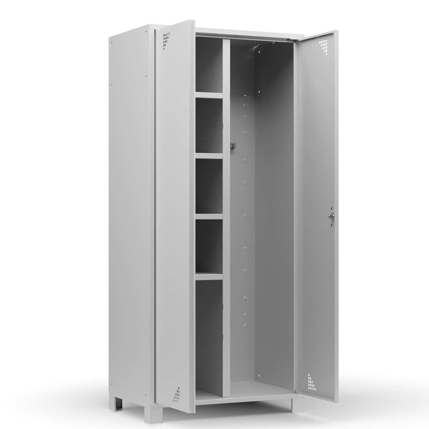 Wolf Mehrzweckspind für Stielgeräte Serie 82 B , Flügeltüren Abteilbreite 400 mm, 2 Abteile Lichtgrau RAL 7035