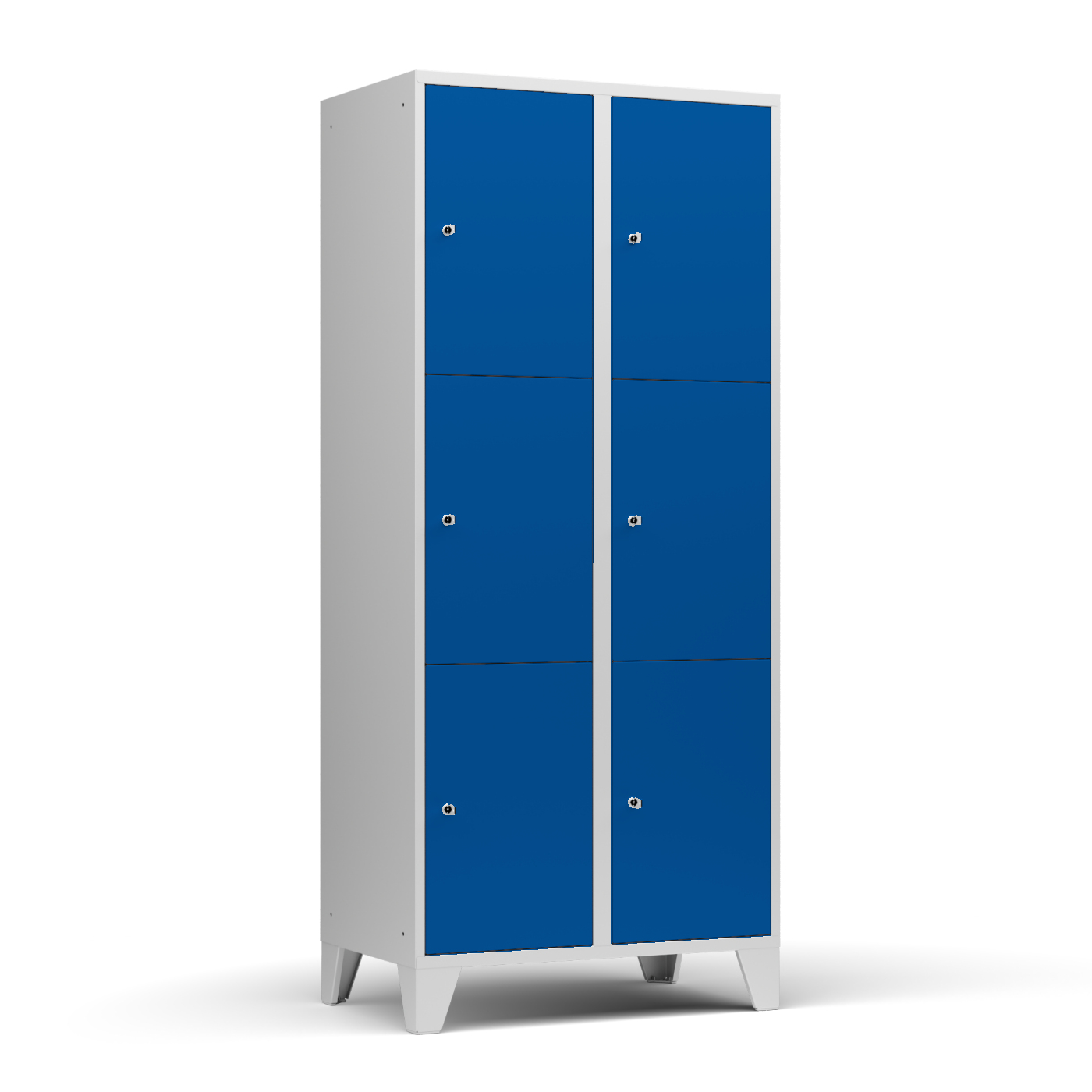 Wolf Fächerschrank Serie 72, Füße, Abteilbreite 400 mm, 2 Abteile à 3 Fächer Enzianblau RAL 5010