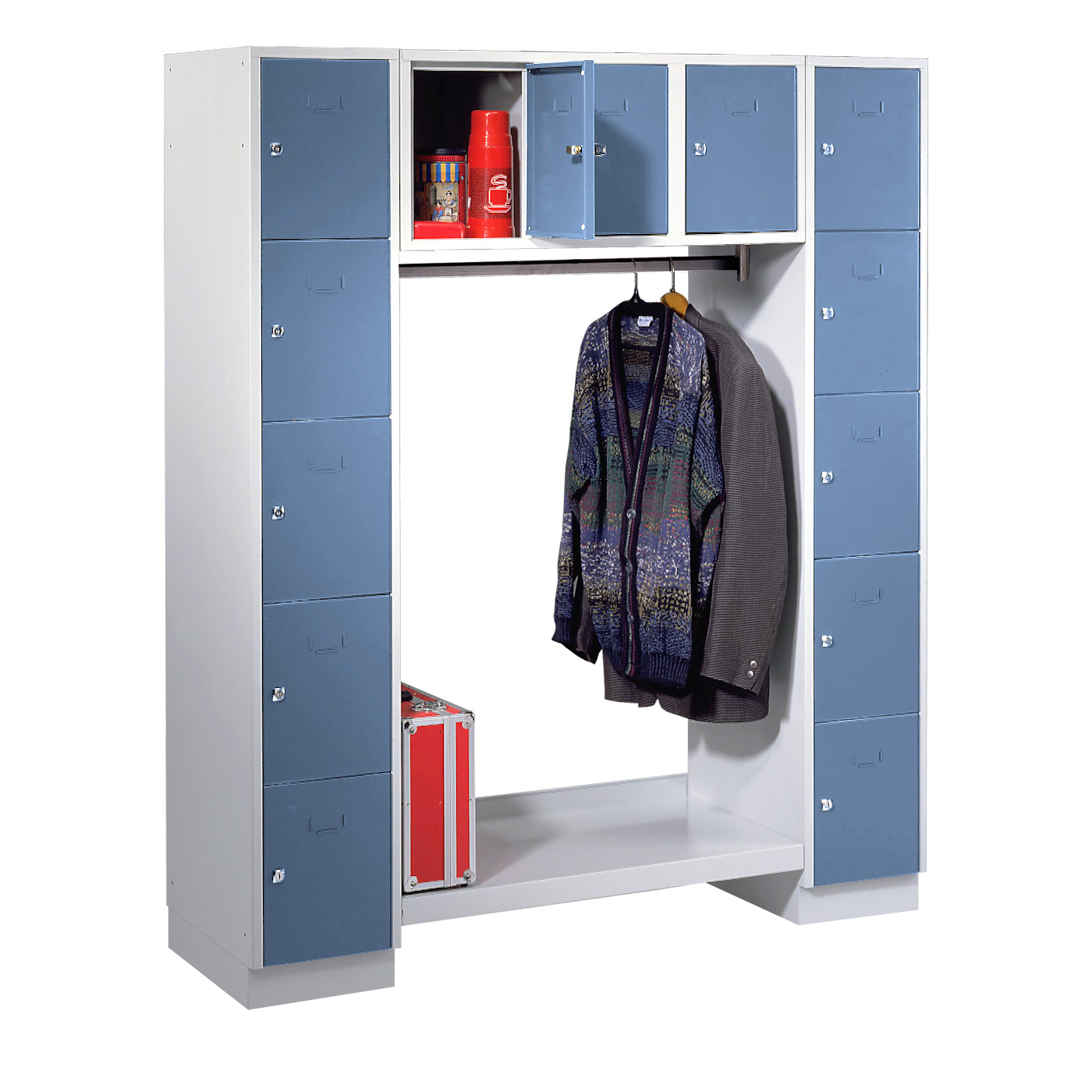 Wolf Schließfachgarderoben-System Serie 78 2 Abteile Breite 300 mm 13 Fächer offene Garderobe Taubenblau RAL 5014