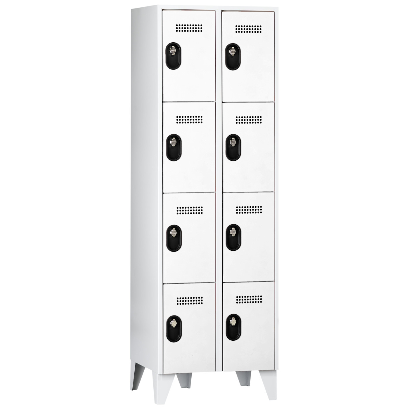Wolf Fächerschrank Serie 90, Füße, Abteilbreite 300 mm, 2 Abteile à 4 Fächer Lichtgrau RAL 7035