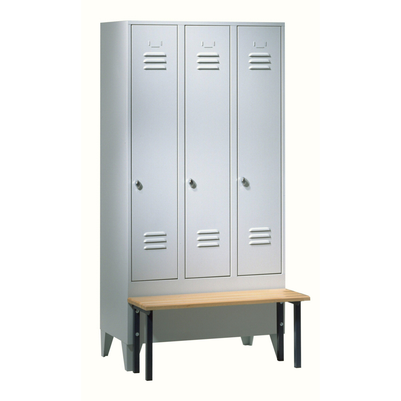 Wolf Spind Serie 75 S mit Sitzbank, Abteilbreite 300 mm, 3 Abteile Lichtgrau RAL 7035