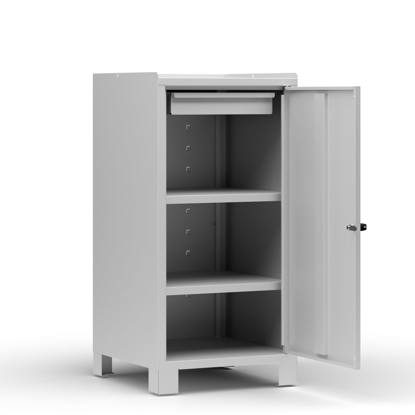 Wolf Werkzeugschrank Serie 59, Füße, Breite 500 mm, 1 Schublade, 2 Fachböden Lichtgrau RAL 7035