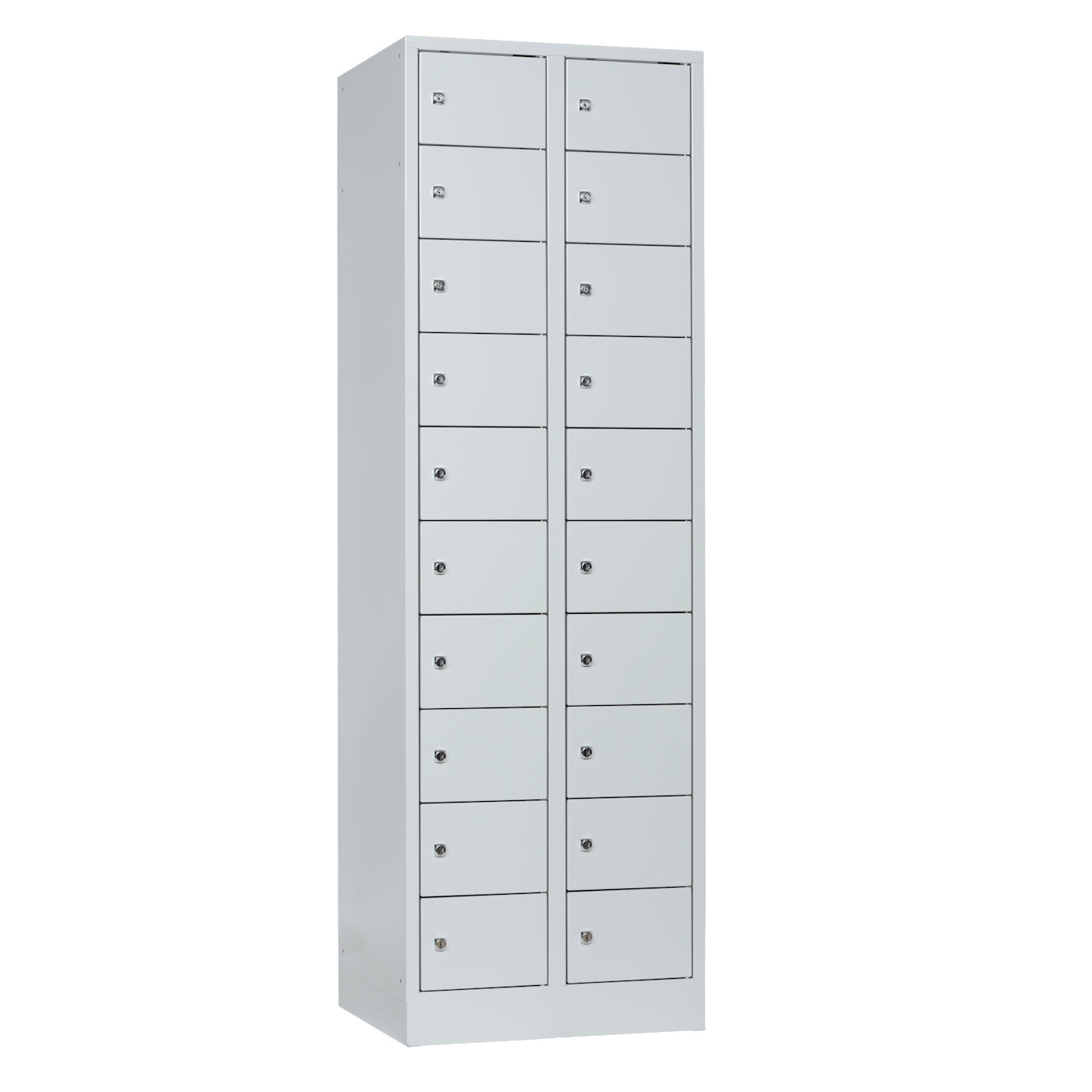 Wolf Kleingefachschrank Serie 41, Sockel, Abteilbreite 300 mm, 2 Abteile à 10 Fächer Lichtgrau RAL 7035