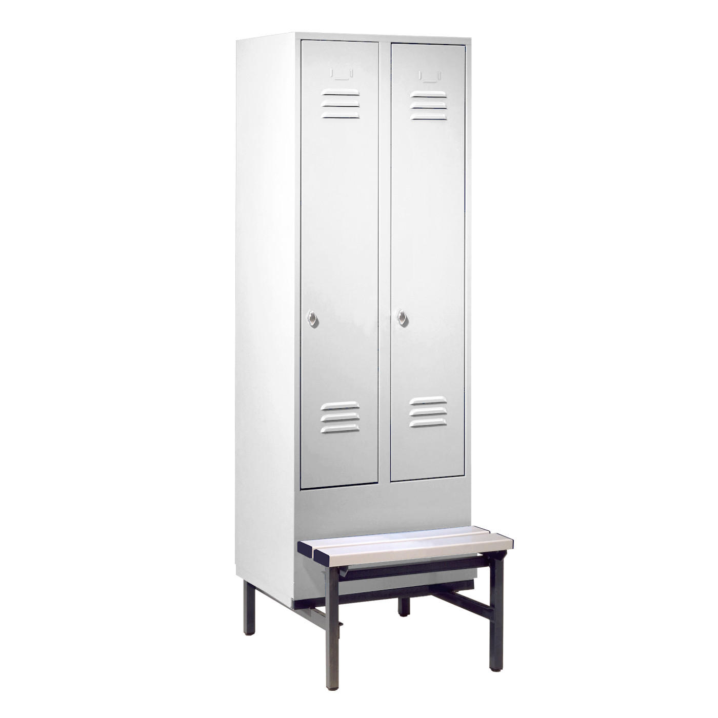 Wolf Spind Serie 75 GU mit Sitzbankuntergestell, Abteilbreite 300 mm, 2 Abteile Lichtgrau RAL 7035