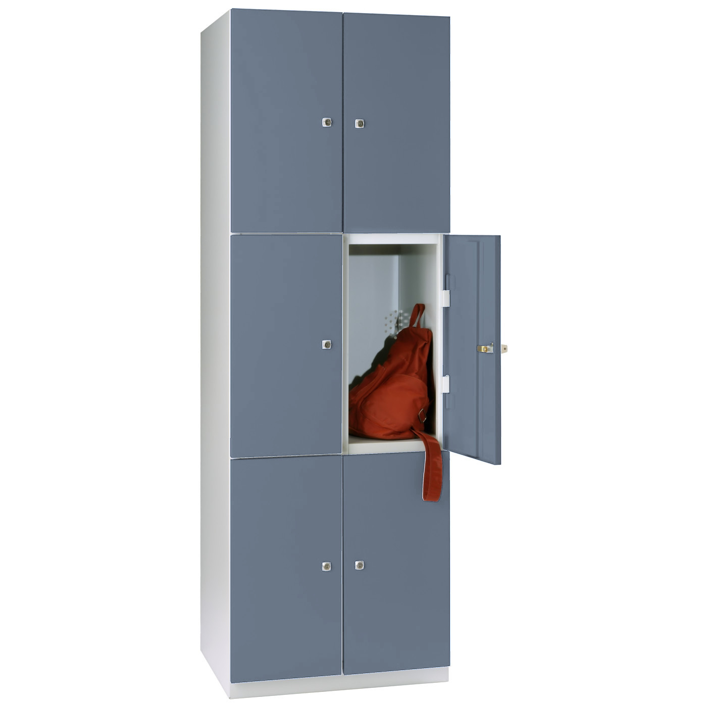 Wolf Mehrzweck-Fächerschrank Serie 77 Flügeltüren Abteilbreite 300 mm 2 Abteile 6 Fächer Blaugrau RAL 7031