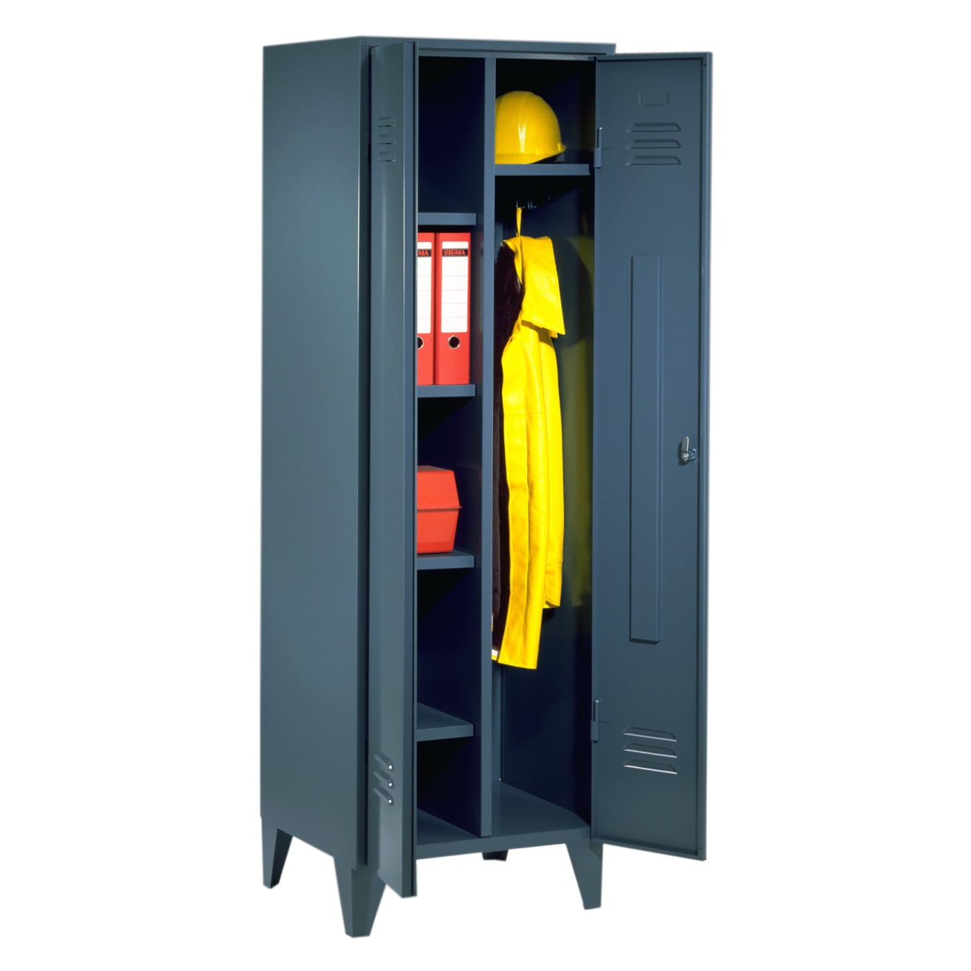 Wolf Garderoben-Wäscheschrank und Spind Serie 76, Sockel, Abteilbreite 300 mm, 2 Abteile Anthrazitgrau RAL 7016