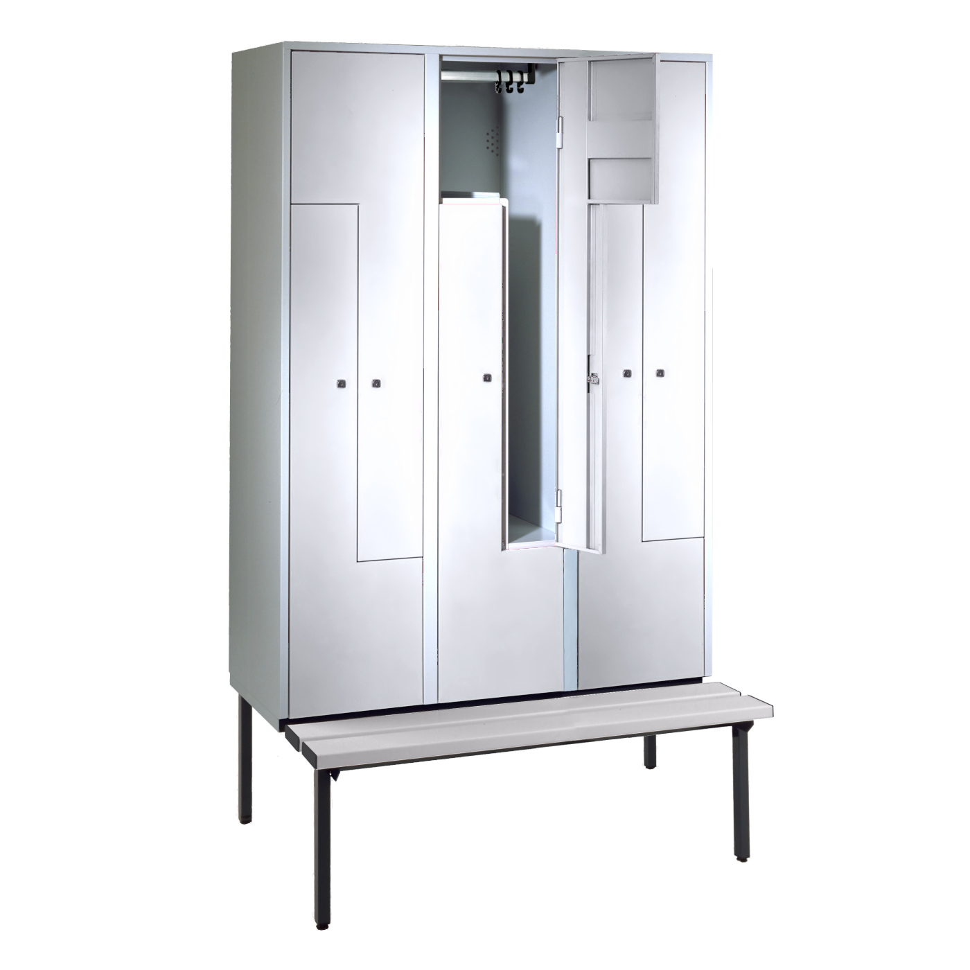 Wolf Z-Spind Serie 71 ZU, Sitzbankuntergestell, 6 Fächer mit einer Breite von je 200/400 mm Lichtgrau RAL 7035