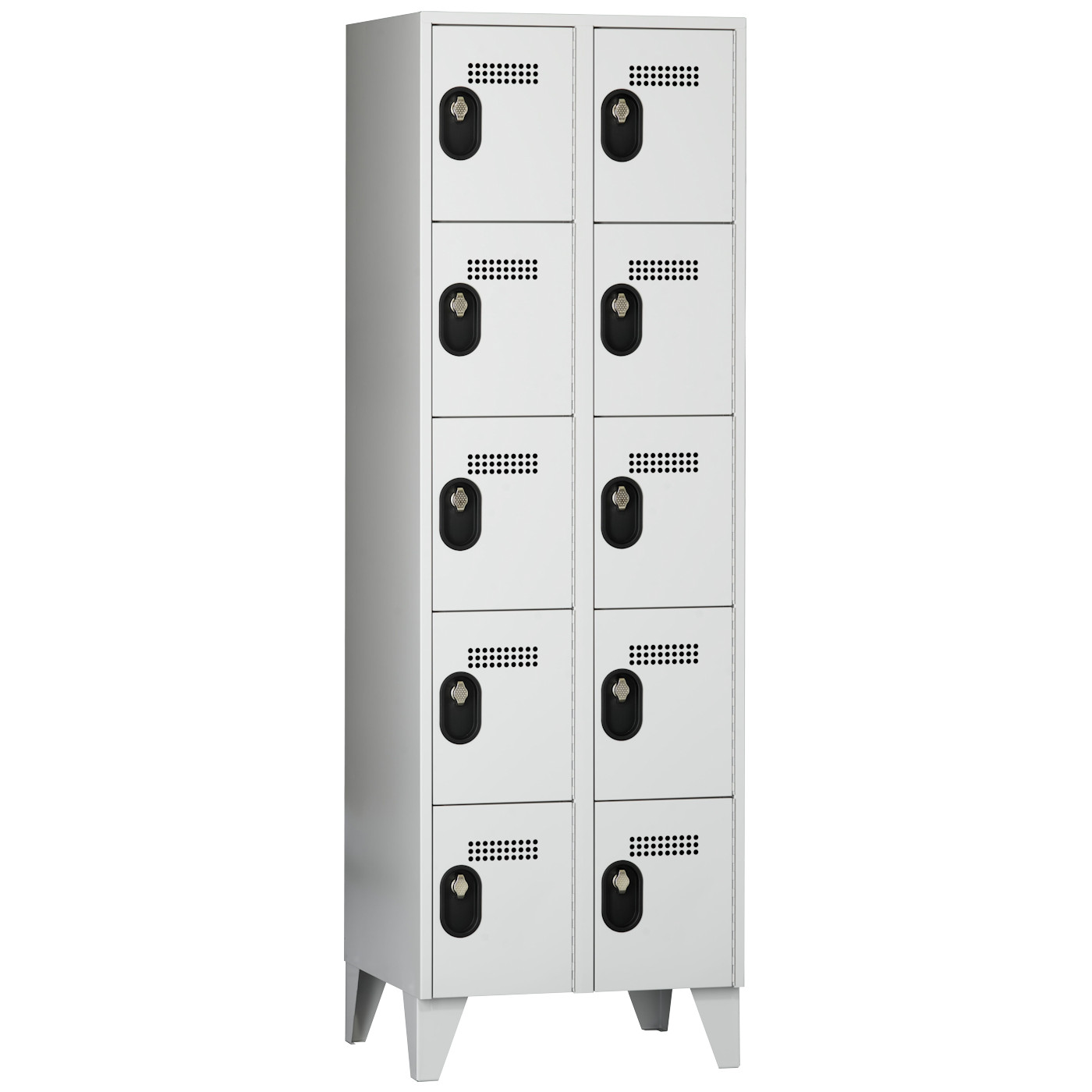 Wolf Fächerschrank Serie 90, Füße, Abteilbreite 300 mm, 2 Abteile à 5 Fächer Lichtgrau RAL 7035