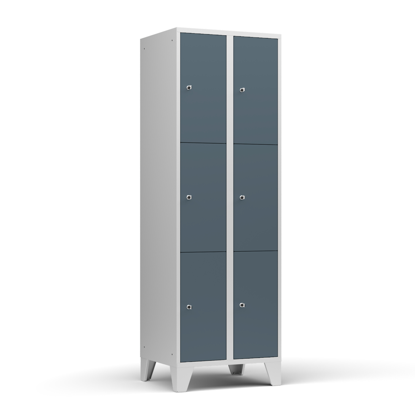 Wolf Fächerschrank Serie 72, Füße, Abteilbreite 300 mm, 2 Abteile à 3 Fächer Blaugrau RAL 7031
