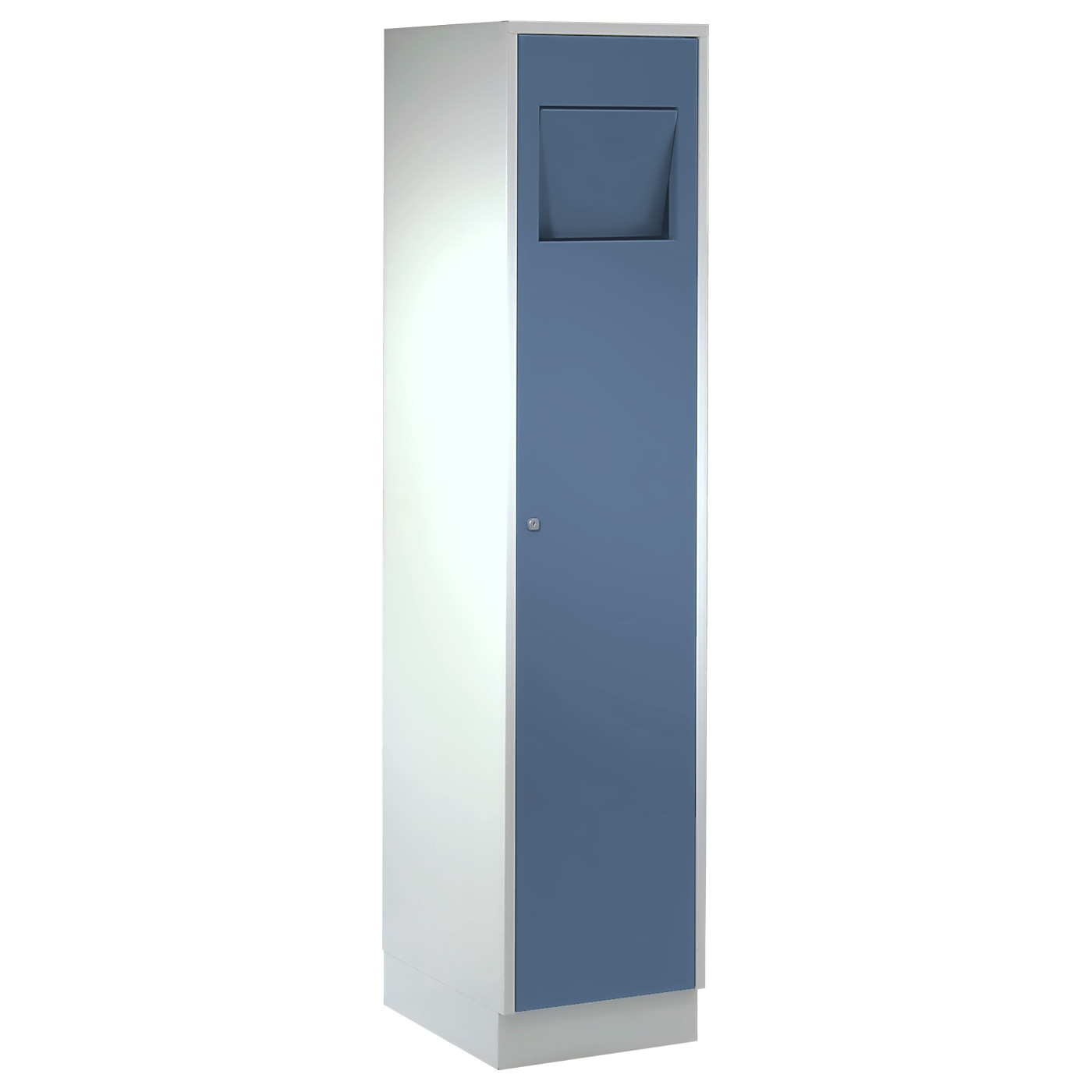 Wolf Wäschesammelschrank Serie 71 WS, Sockel, Abteilbreite 400 mm, Tür mit Einwurfklappe Taubenblau RAL 5014