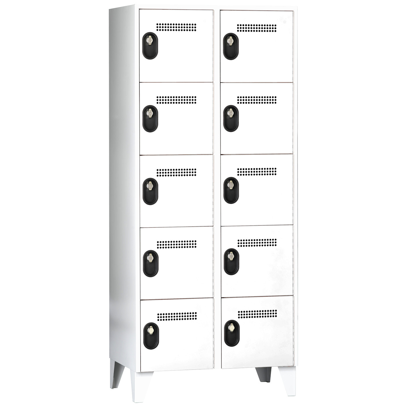 Wolf Fächerschrank Serie 90, Füße, Abteilbreite 400 mm, 2 Abteile à 5 Fächer Lichtgrau RAL 7035