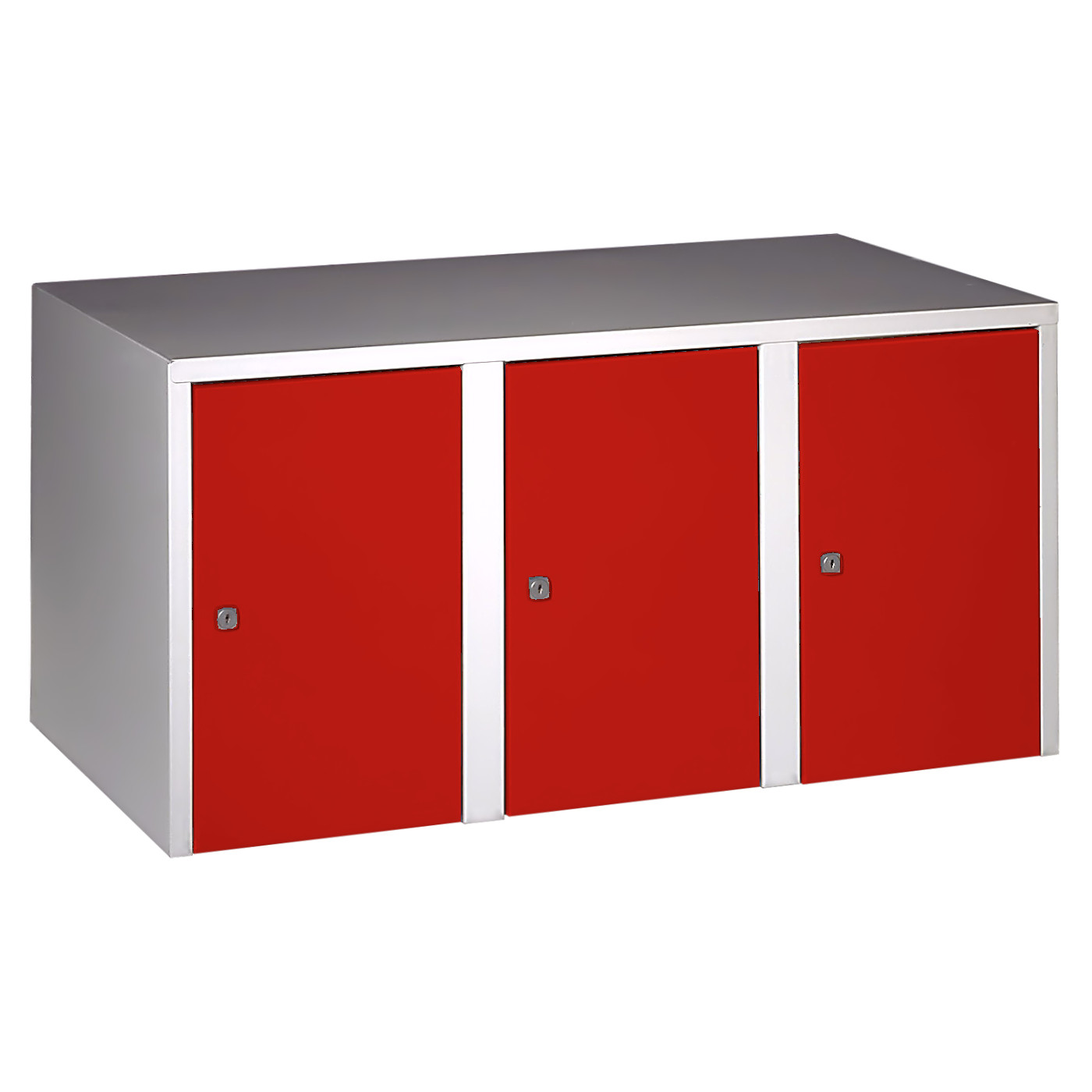 Wolf Aufsatzschrank Serie 73 , Sockel, Abteilbreite 300 mm, 3 Abteile Feuerrot RAL 3000
