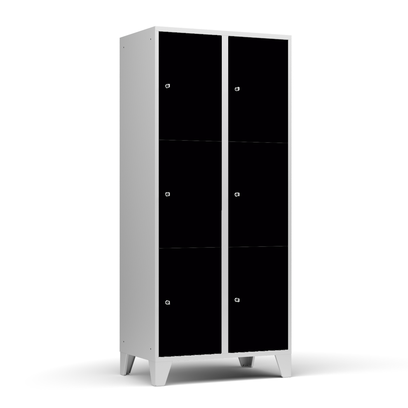 Wolf Fächerschrank Serie 72, Füße, Abteilbreite 400 mm, 2 Abteile à 3 Fächer Tiefschwarz RAL 9005
