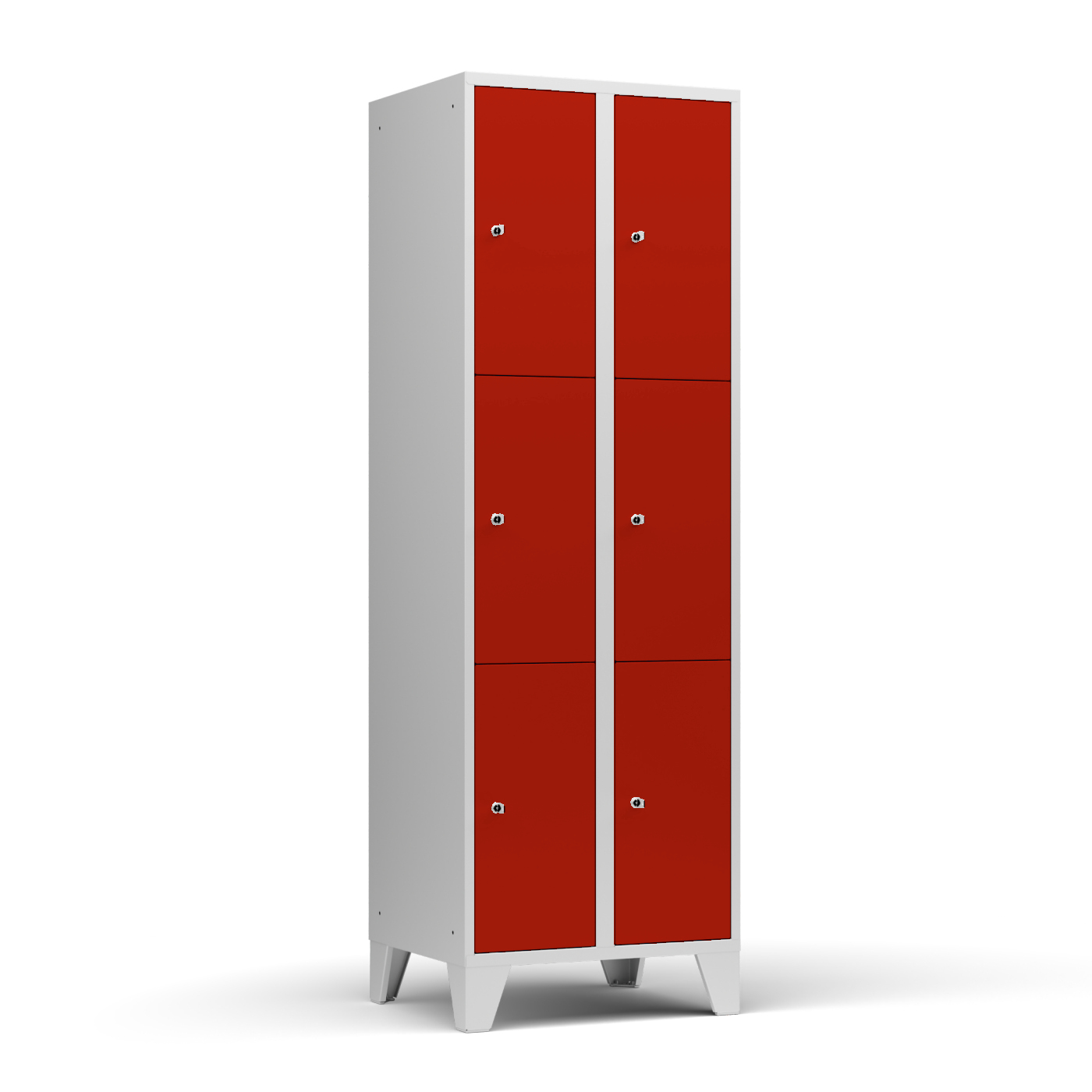 Wolf Fächerschrank Serie 72, Füße, Abteilbreite 300 mm, 2 Abteile à 3 Fächer Feuerrot RAL 3000