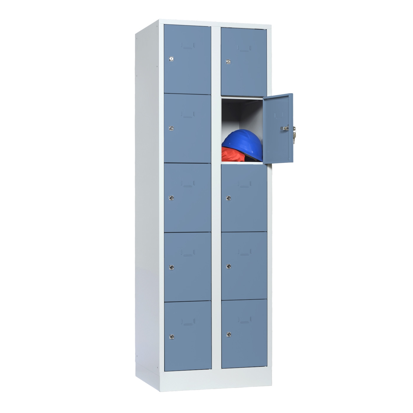 Wolf Schließfachschrank Serie 40 mit Sockel Abteilbreite 300 mm 2 Abteile à 5 Fächer Taubenblau RAL 5014