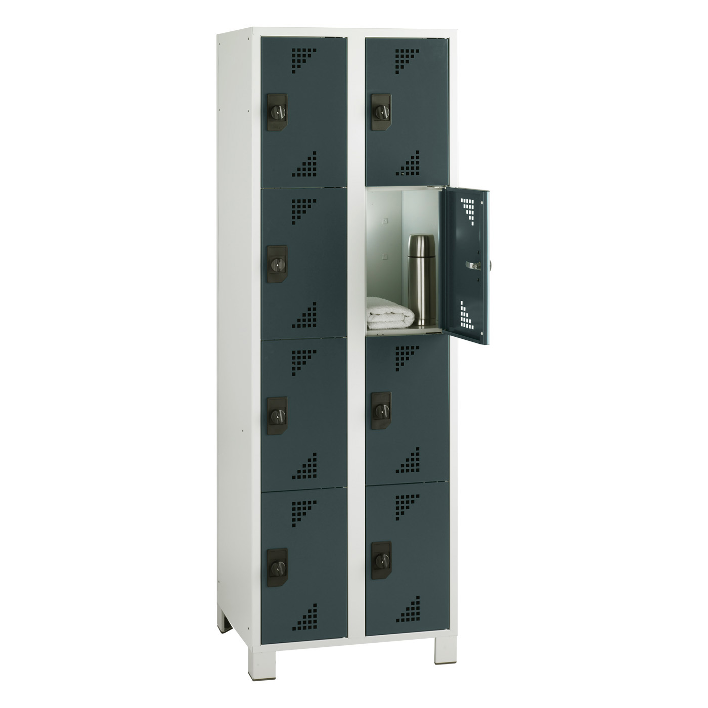 Wolf Fächerschrank Serie 82, Füße, Abteilbreite 300 mm, 2 Abteile à 4 Fächer Anthrazitgrau RAL 7016