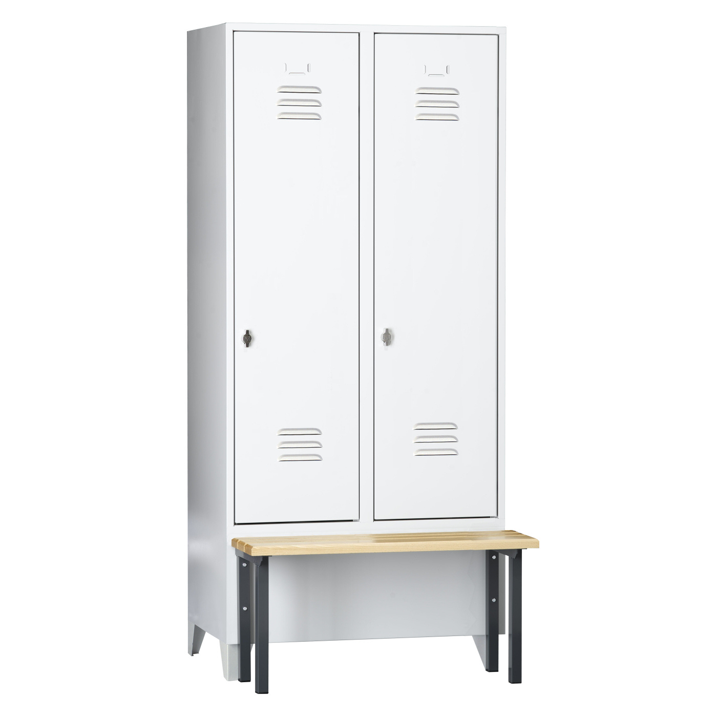 Wolf Spind Serie 75 S mit Sitzbank, Abteilbreite 400 mm, 2 Abteile Lichtgrau RAL 7035