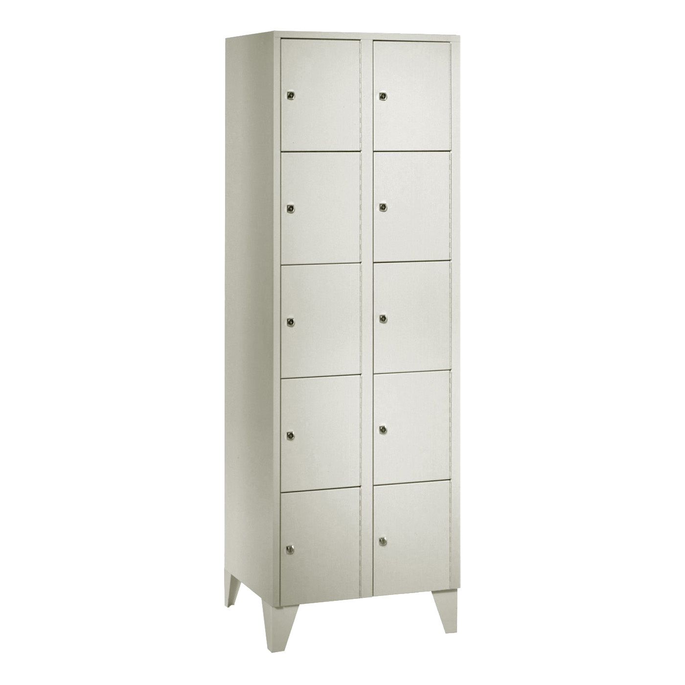 Wolf Fächerschrank Serie 72, Füße, Abteilbreite 300 mm, 2 Abteile à 5 Fächer Lichtgrau RAL 7035