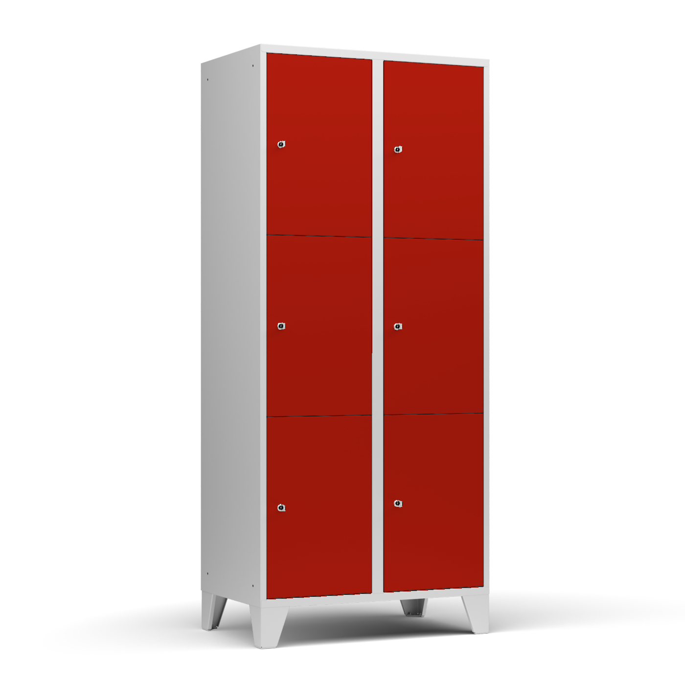 Wolf Fächerschrank Serie 72, Füße, Abteilbreite 400 mm, 2 Abteile à 3 Fächer Feuerrot RAL 3000