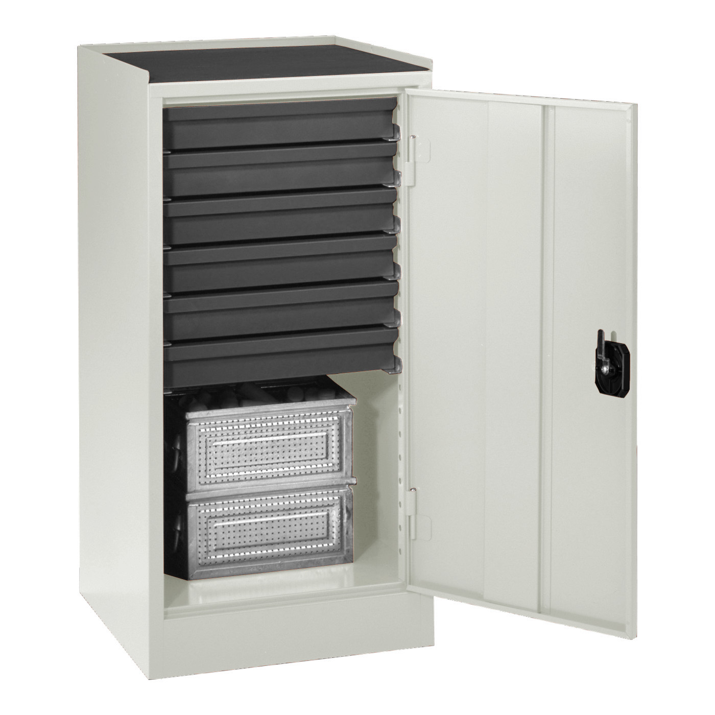 Wolf Werkzeugschrank Serie 50, Sockel, Breite 500 mm, 6 Schubladen, Stauraum Lichtgrau RAL 7035
