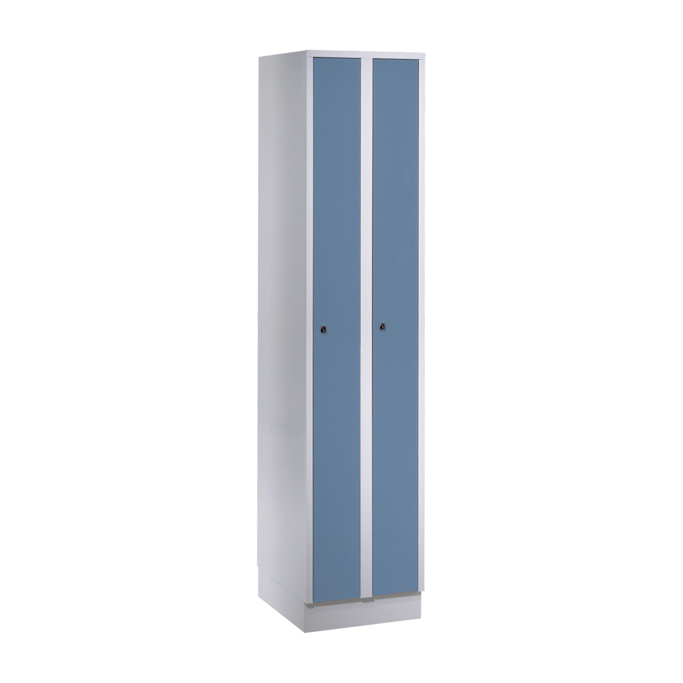 Wolf Raumspar-Spind Serie 71 R, Sockel, 2 Abteile mit einer Abteilbreite von je 200 mm Taubenblau RAL 5014