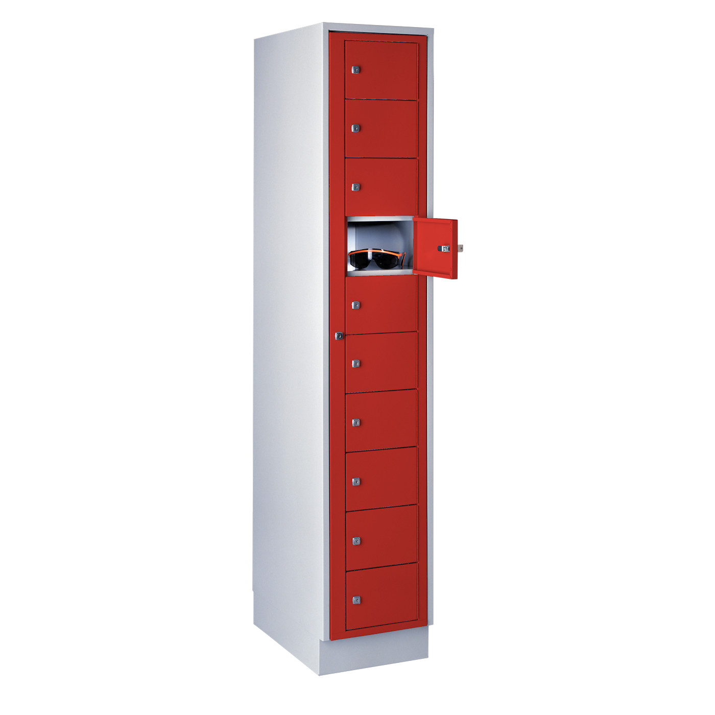 Wolf Verteilerschrank Serie 71 VT, Sockel, Abteilbreite 350 mm, 1 Abteil à 10 Fächer Feuerrot RAL 3000