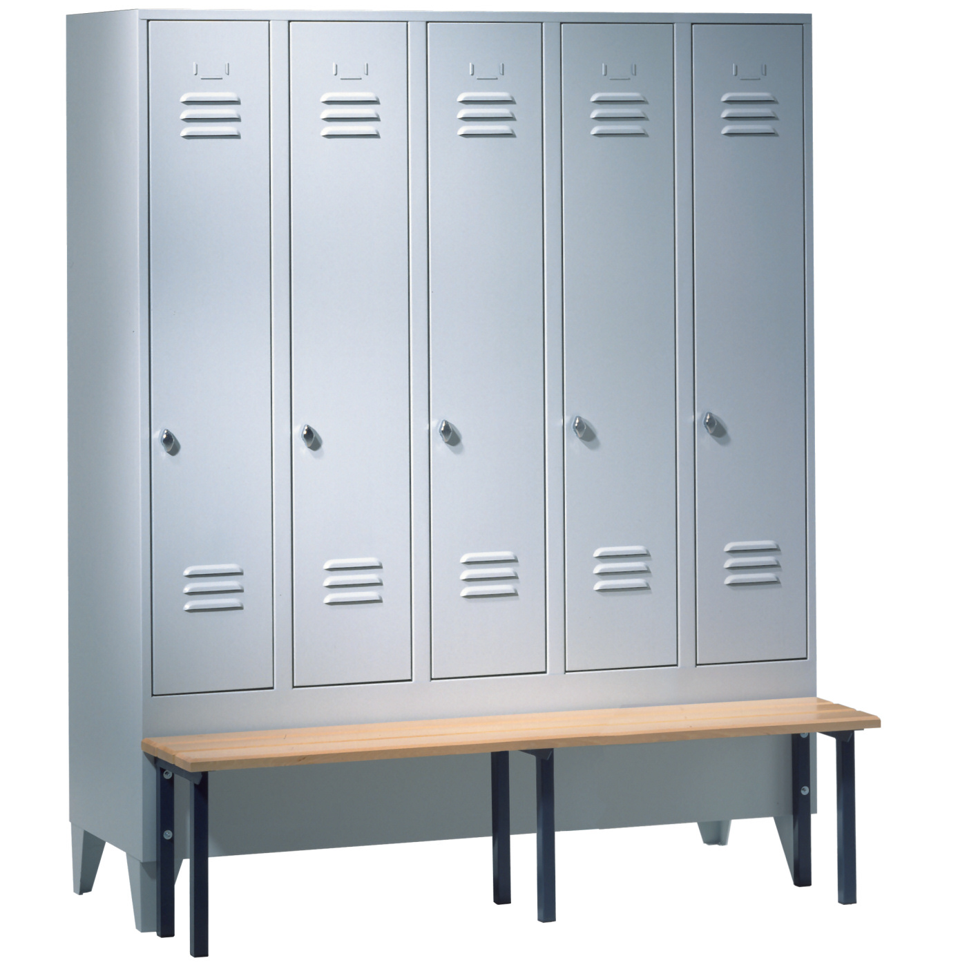 Wolf Spind Serie 75 S mit Sitzbank, Abteilbreite 300 mm, 5 Abteile Lichtgrau RAL 7035