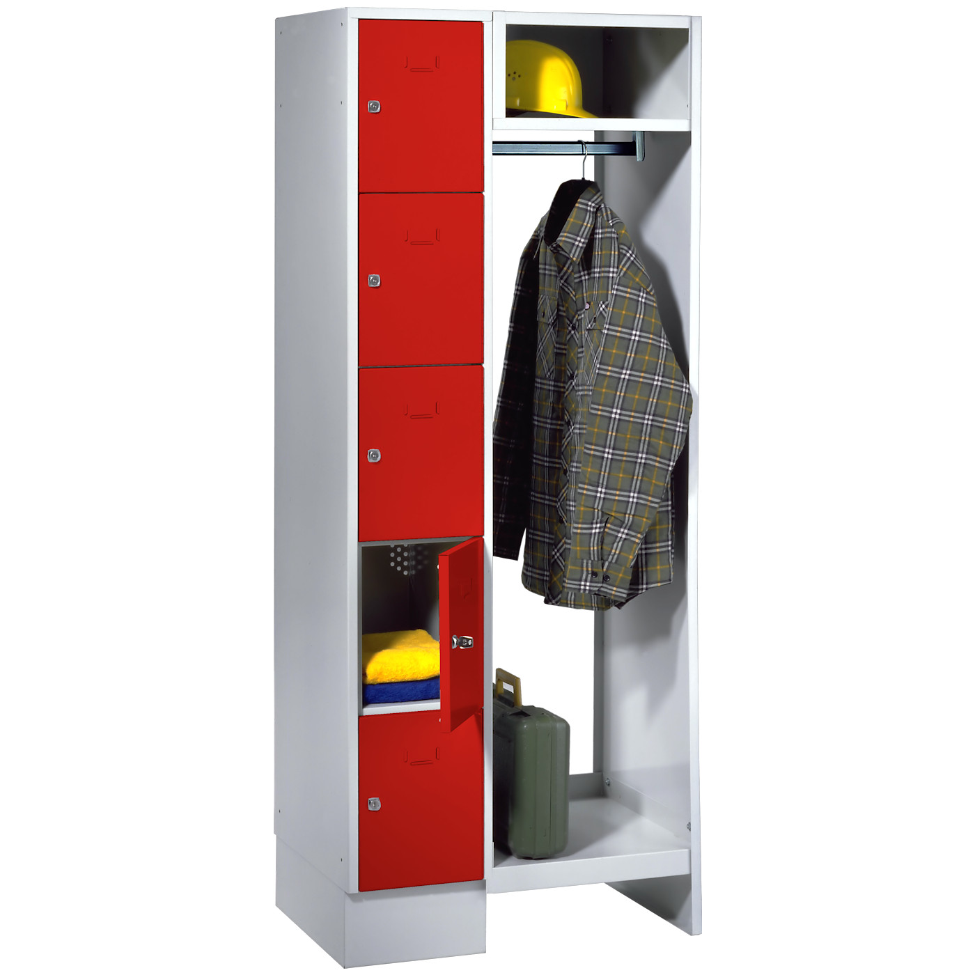 Wolf Schließfachgarderoben-System Serie 78 1 Abteil Breite 300 mm, 5 Fächer, offene Garderobe Feuerrot RAL 3000
