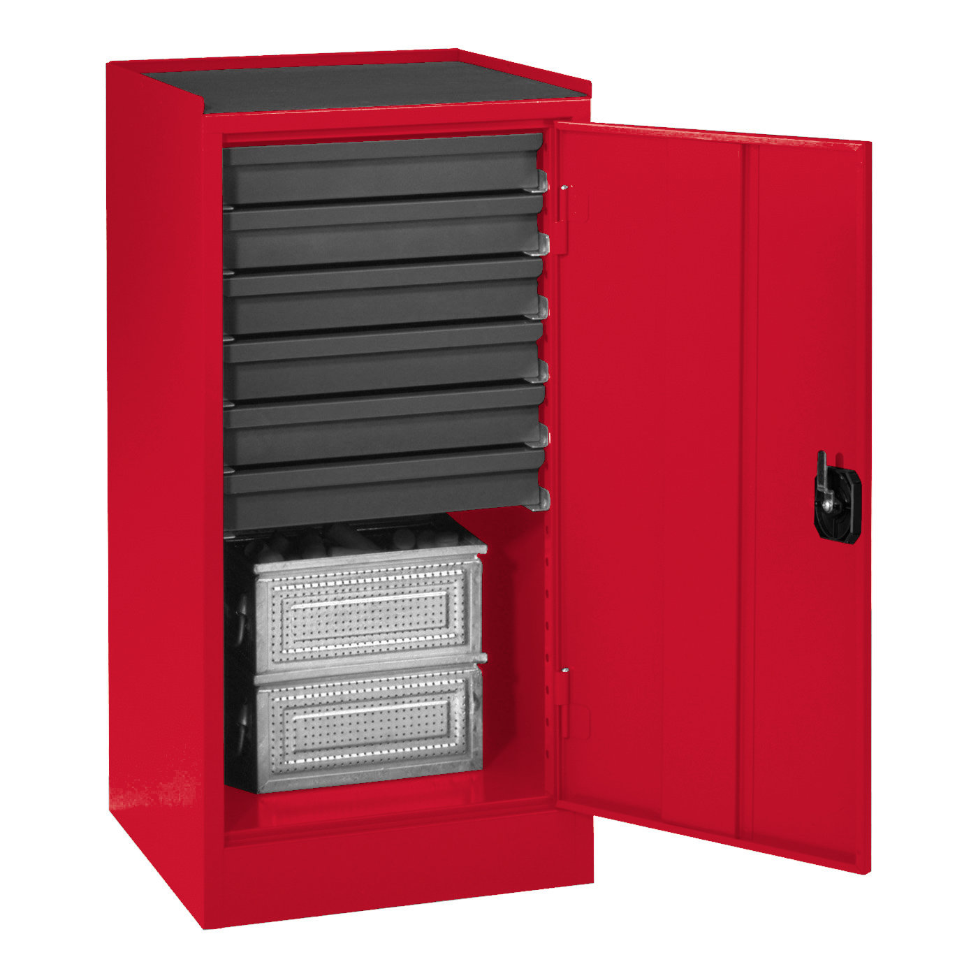 Wolf Werkzeugschrank Serie 50, Sockel, Breite 500 mm, 6 Schubladen, Stauraum Feuerrot RAL 3000