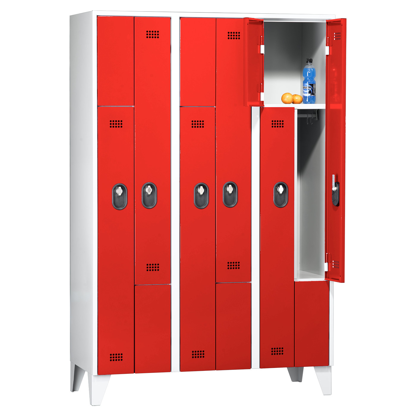 Wolf Z-Spind Serie 90 Z, Füße, Abteilbreite 400 mm 3 Abteile 6 Fächer Feuerrot RAL 3000
