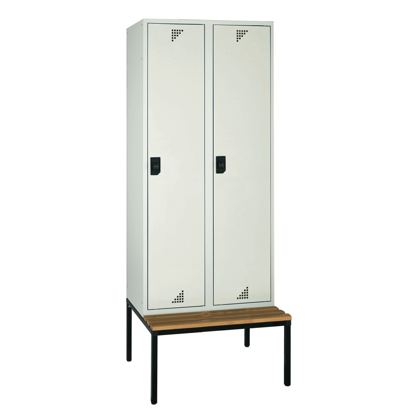 Wolf Spind Serie 82 U mit Sitzbankuntergestell, Abteilbreite 400 mm, 2 Abteile Lichtgrau RAL 7035