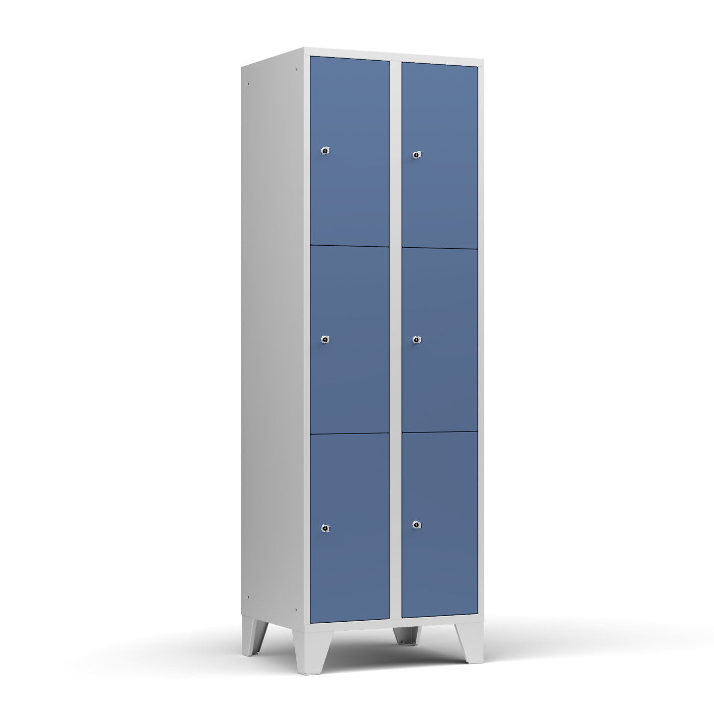 Wolf Fächerschrank Serie 72, Füße, Abteilbreite 300 mm, 2 Abteile à 3 Fächer Taubenblau RAL 5014