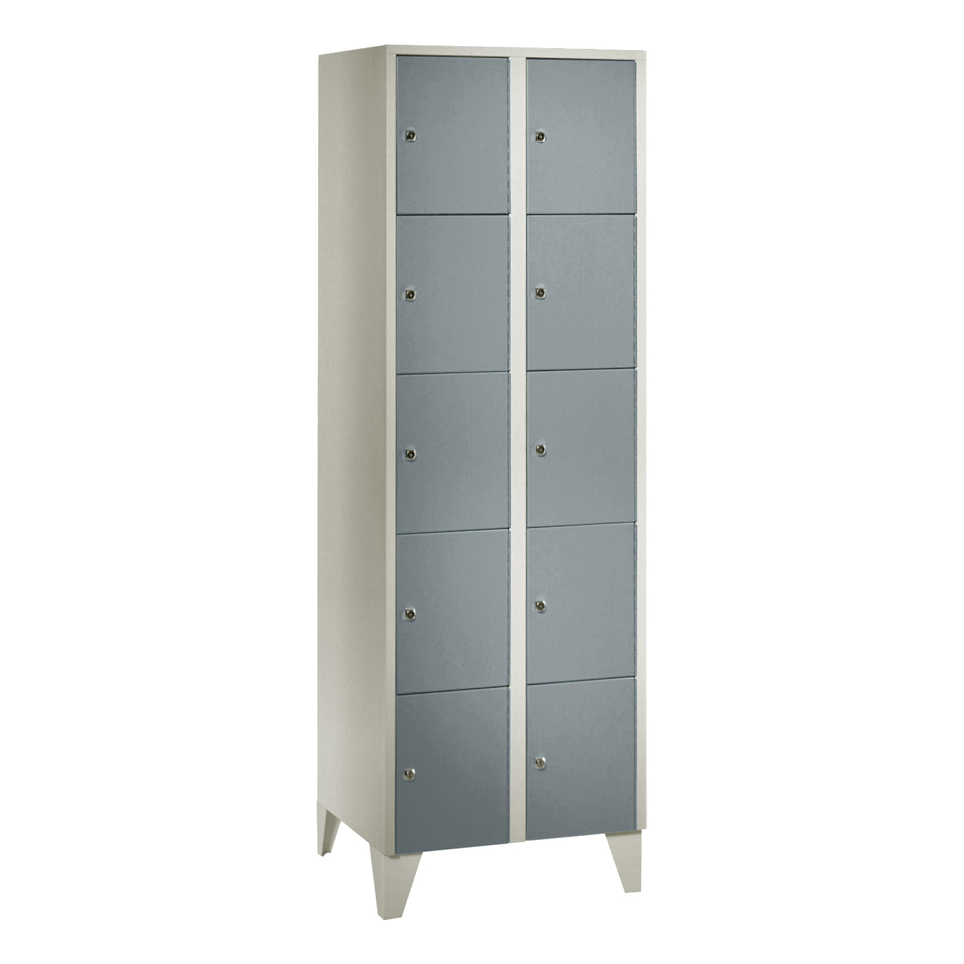 Wolf Fächerschrank Serie 72, Füße, Abteilbreite 300 mm, 2 Abteile à 5 Fächer Blaugrau RAL 7031