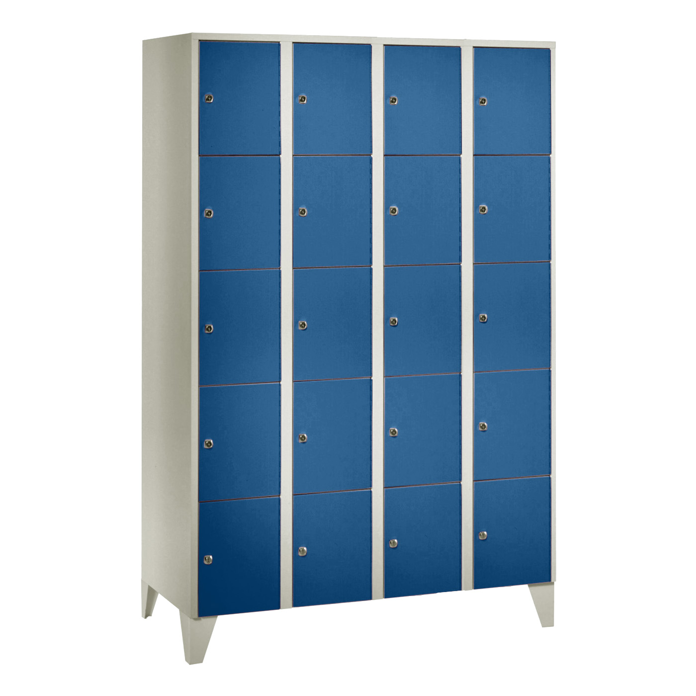 Wolf Fächerschrank Serie 72, Füße, Abteilbreite 300 mm, 4 Abteile à 5 Fächer Enzianblau RAL 5010