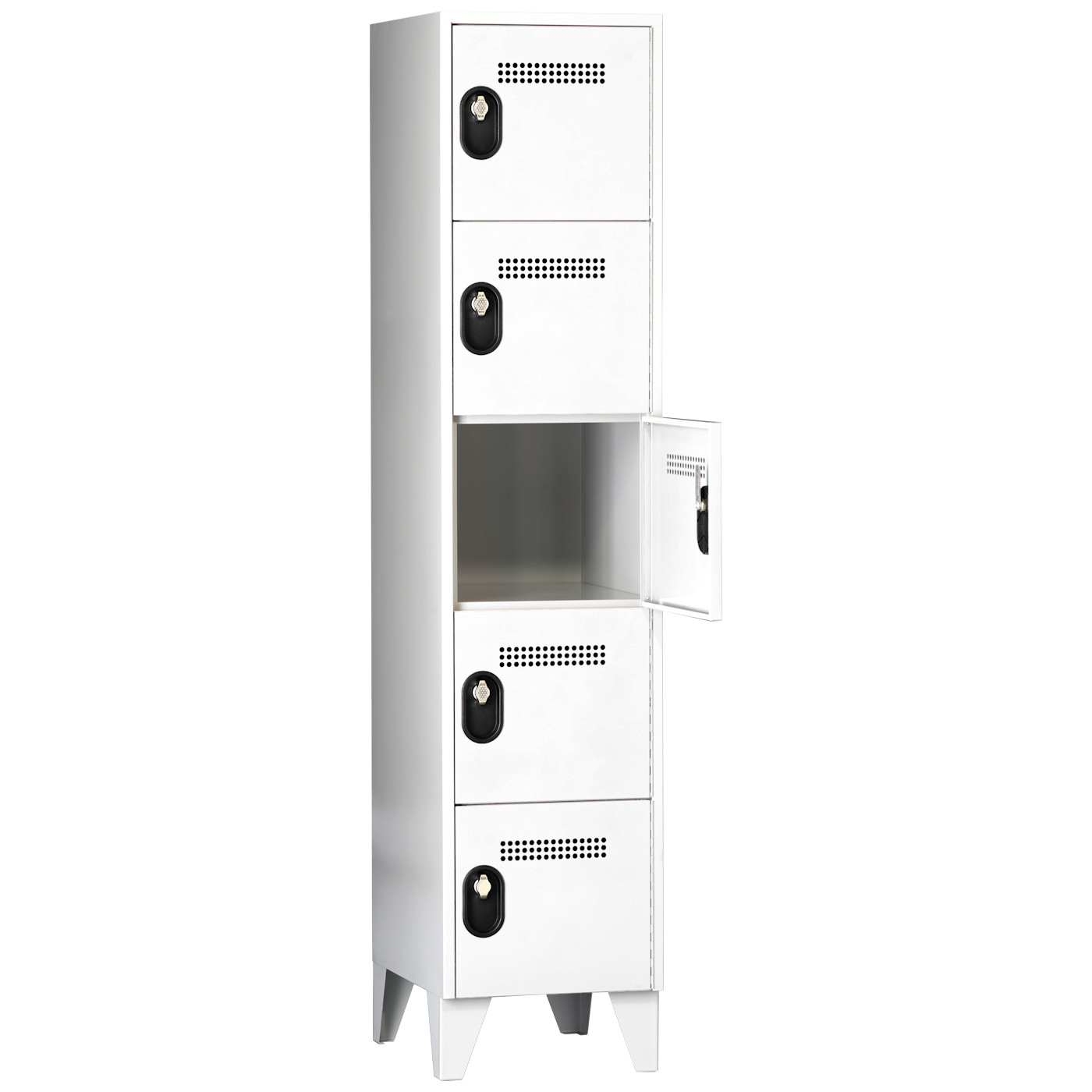 Wolf Fächerschrank Serie 90, Füße, Abteilbreite 400 mm, 1 Abteil à 5 Fächer Lichtgrau RAL 7035