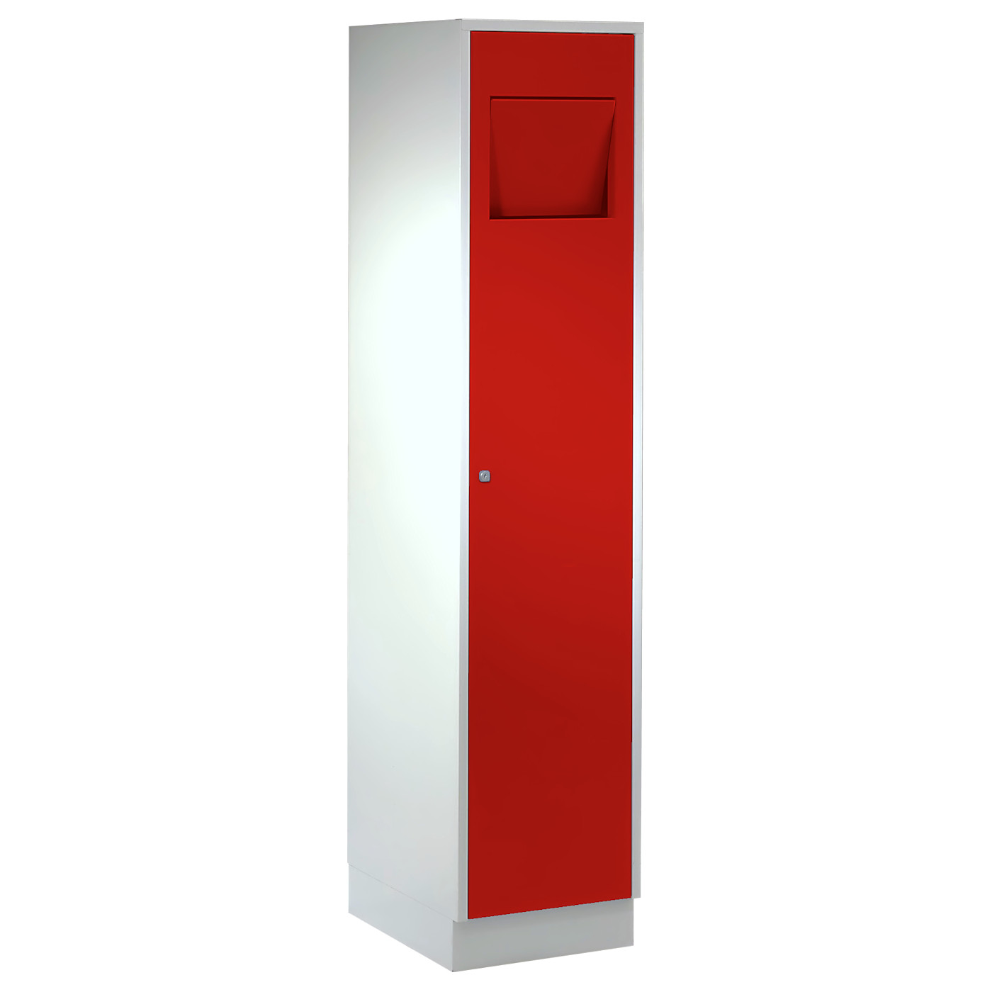 Wolf Wäschesammelschrank Serie 71 WS, Sockel, Abteilbreite 400 mm, Tür mit Einwurfklappe Feuerrot RAL 3000
